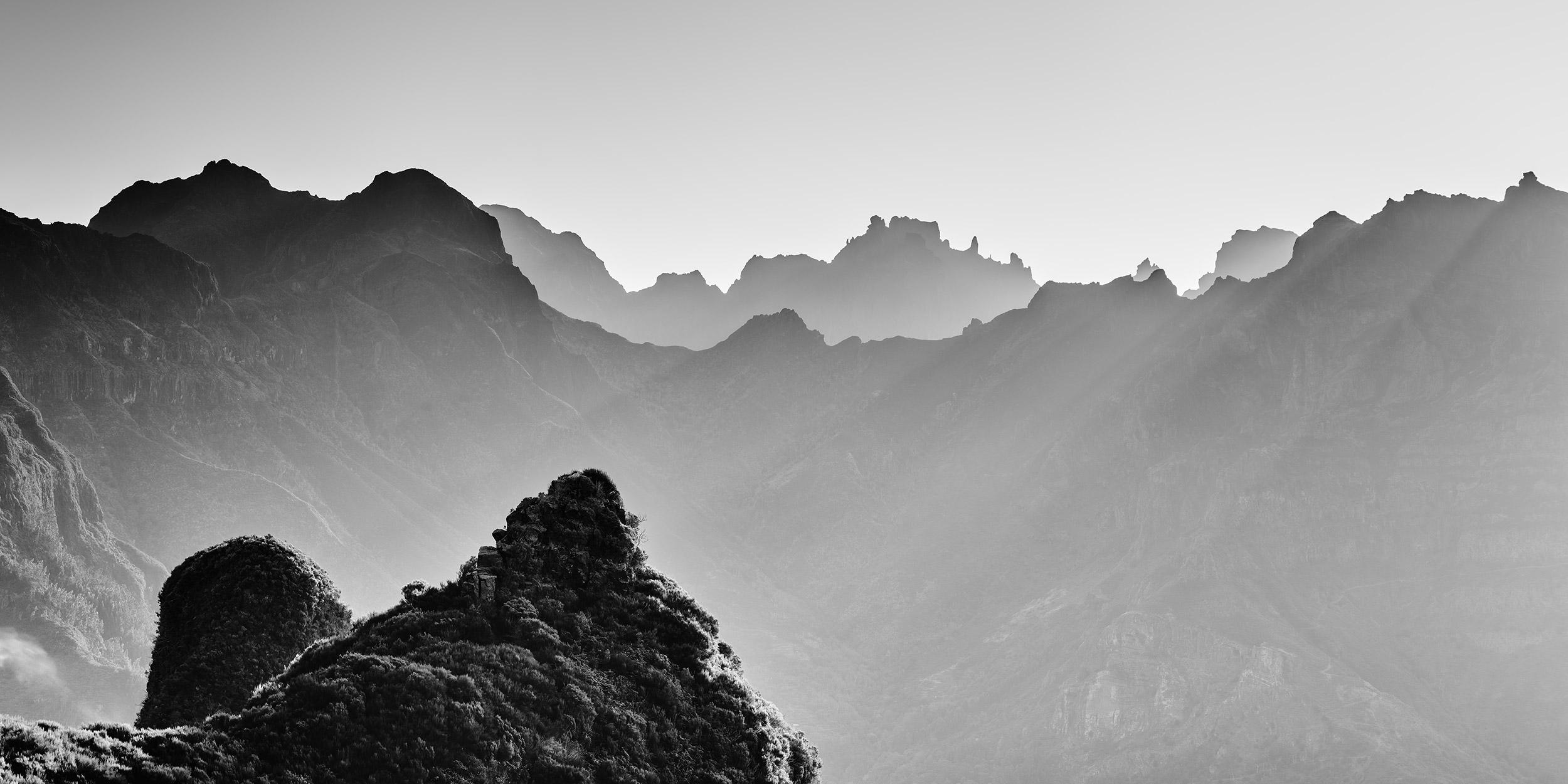 Gerald Berghammer Landscape Photograph - Morning Light in the Mountains Portugal black and white landscape photography