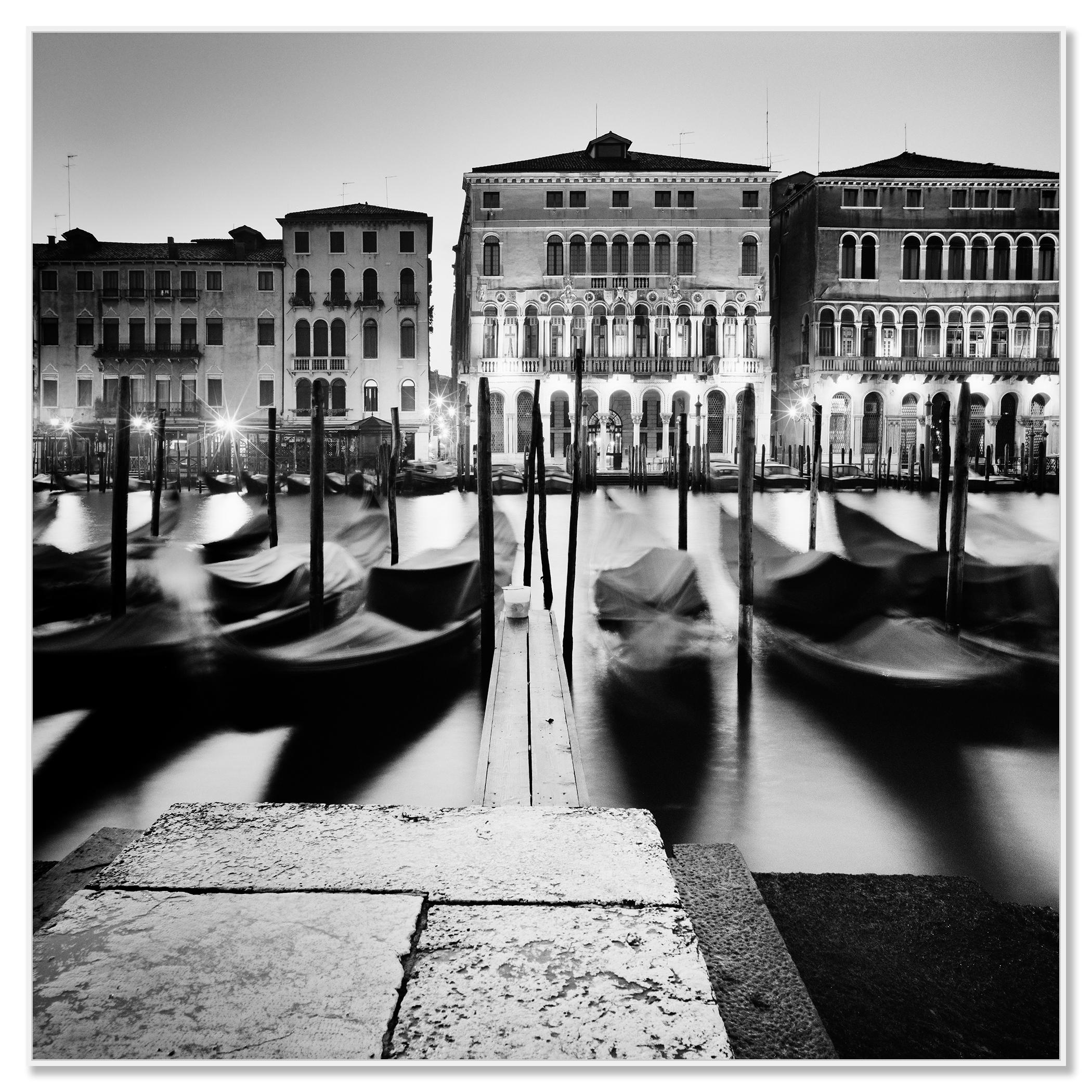 Morning Ritual, Gondola, Venice, black and white photography cityscape - Photograph by Gerald Berghammer