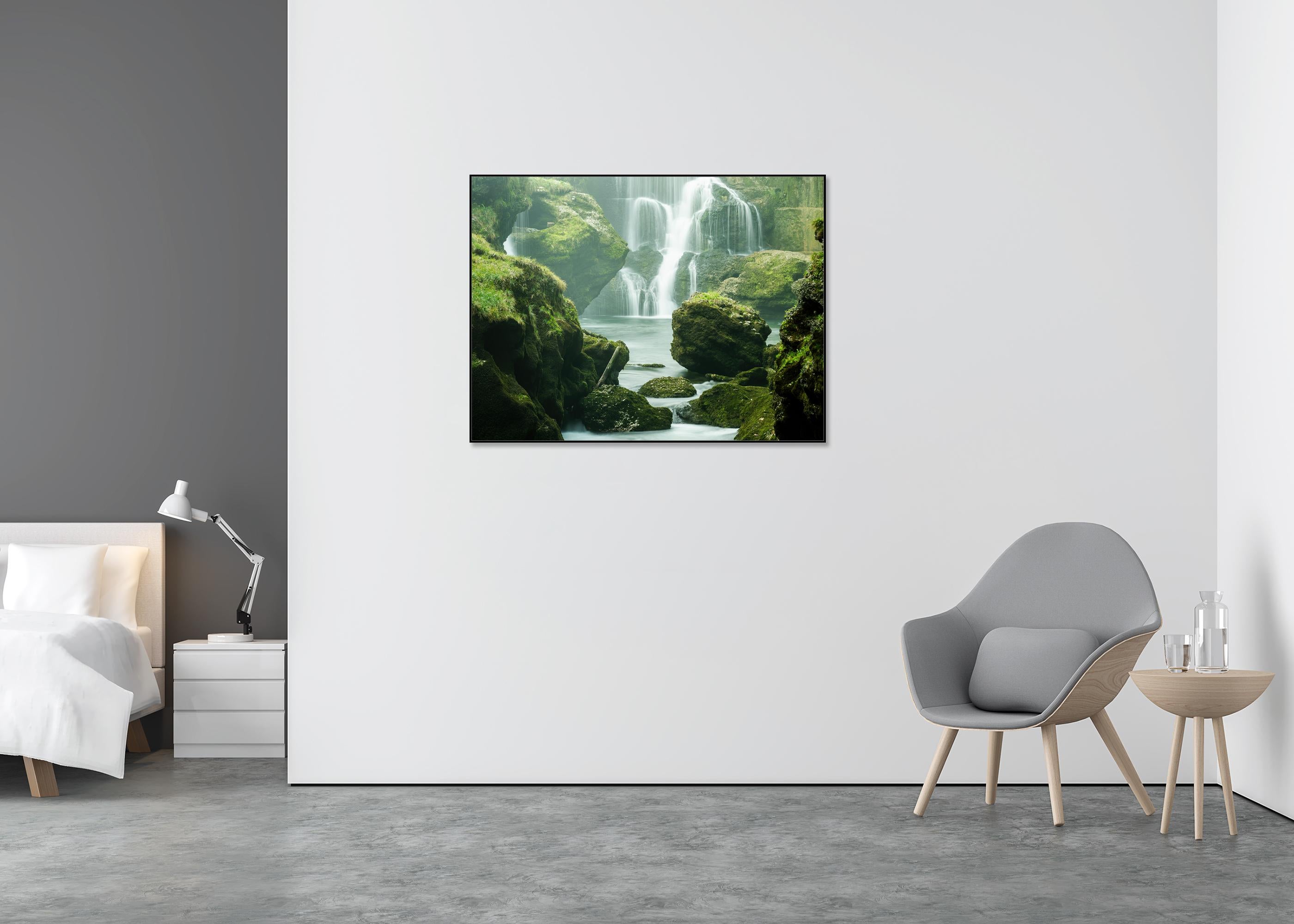 Moss Covered Waterfall - large scale waterscape - signed - limited edition - Black Landscape Photograph by Gerald Berghammer
