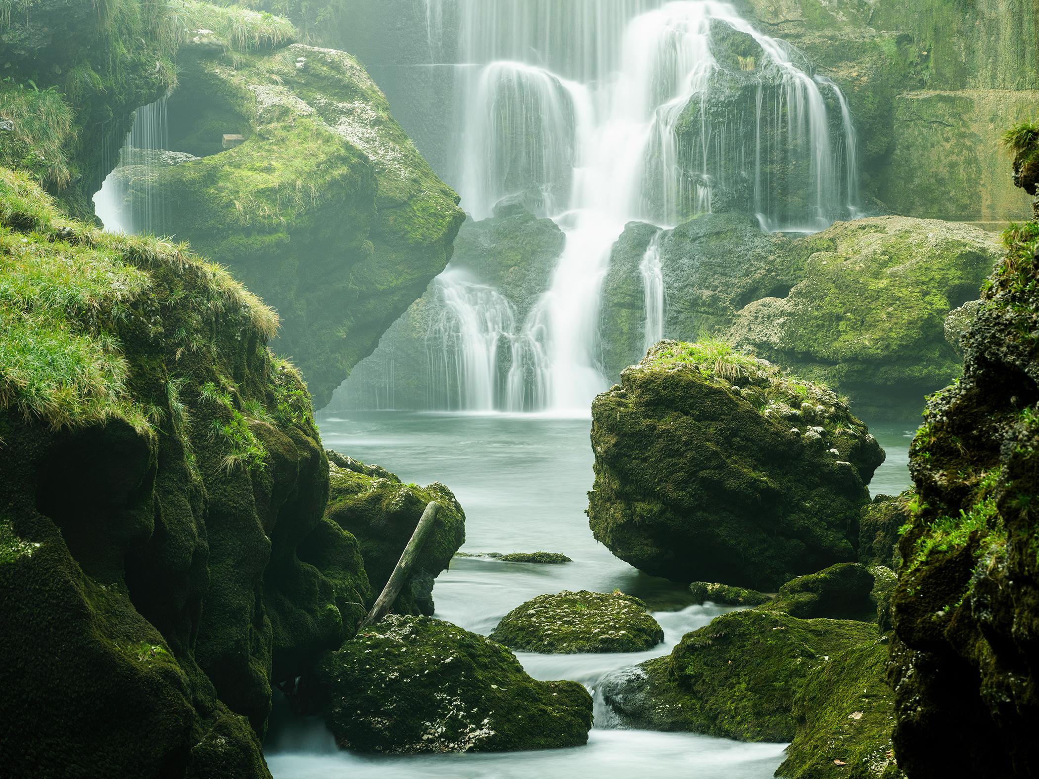 Gerald Berghammer Landscape Photograph - Moss Covered Waterfall - large scale waterscape - signed - limited edition