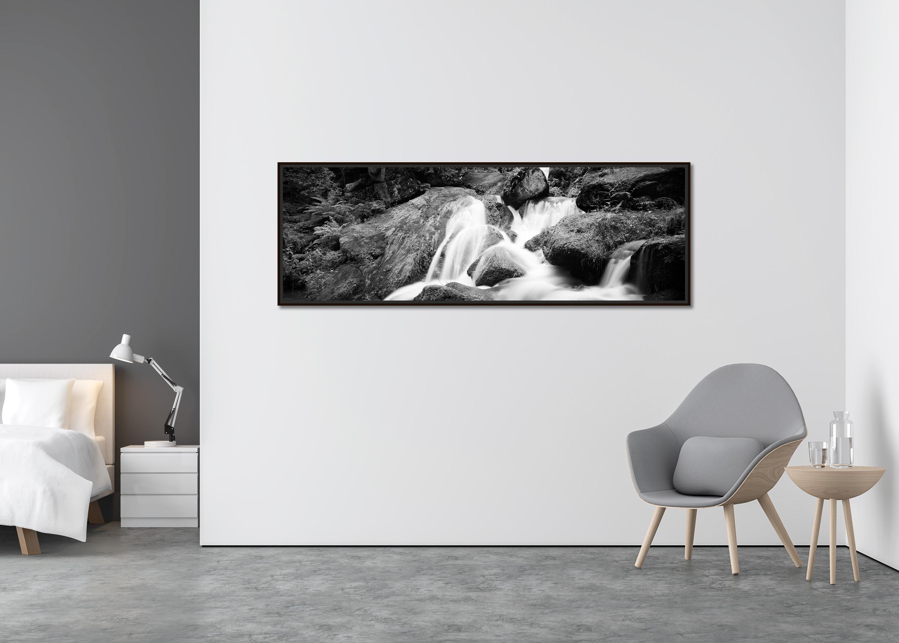 Mountain Stream, Panorama, Austria, minimalist black and white art waterscape - Contemporary Photograph by Gerald Berghammer