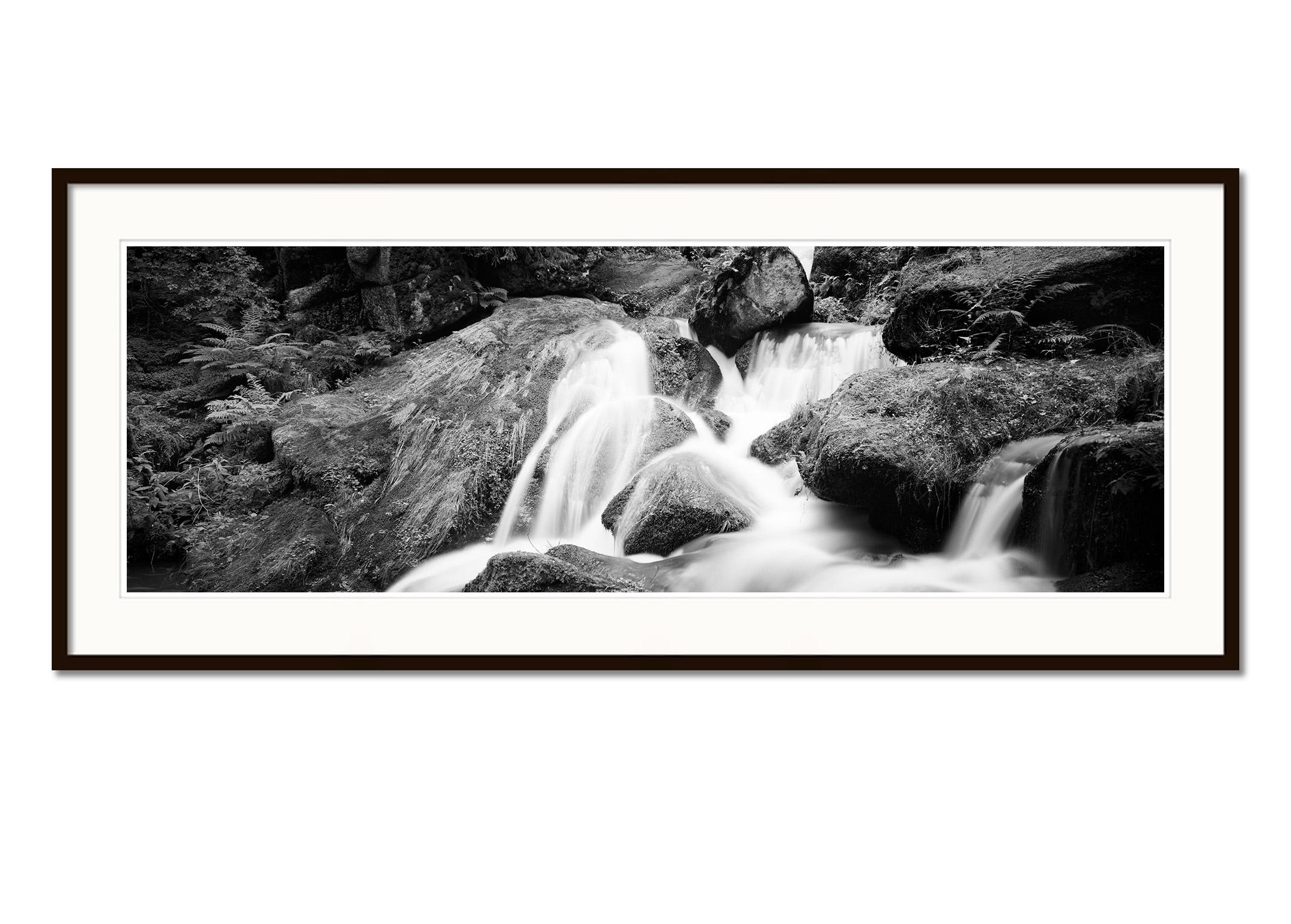 Mountain Stream, Panorama, Austria, minimalist black and white art waterscape - Black Landscape Photograph by Gerald Berghammer
