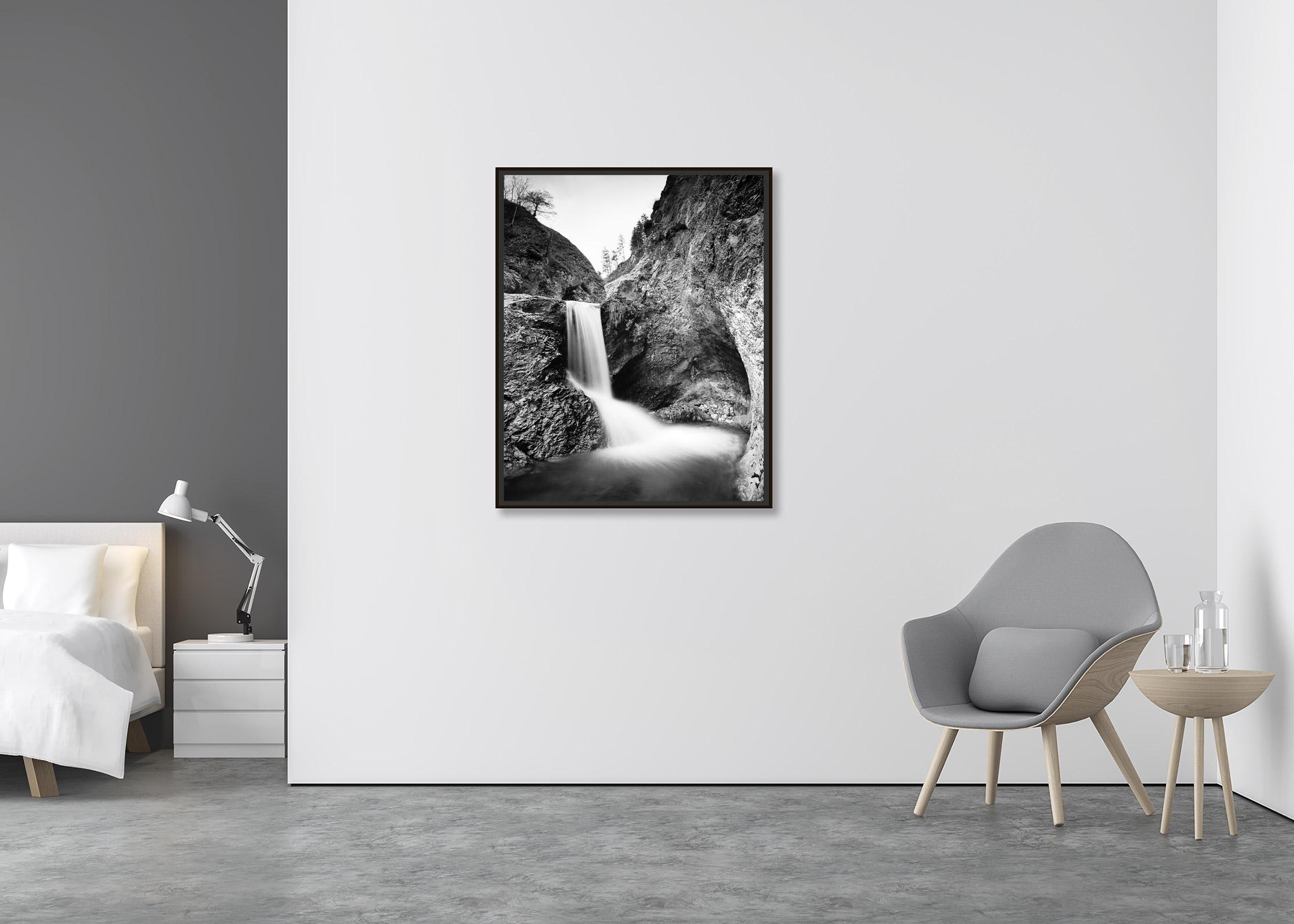 Mountain Stream, Waterfall, Austria, black and white photography, art landscape - Contemporary Photograph by Gerald Berghammer