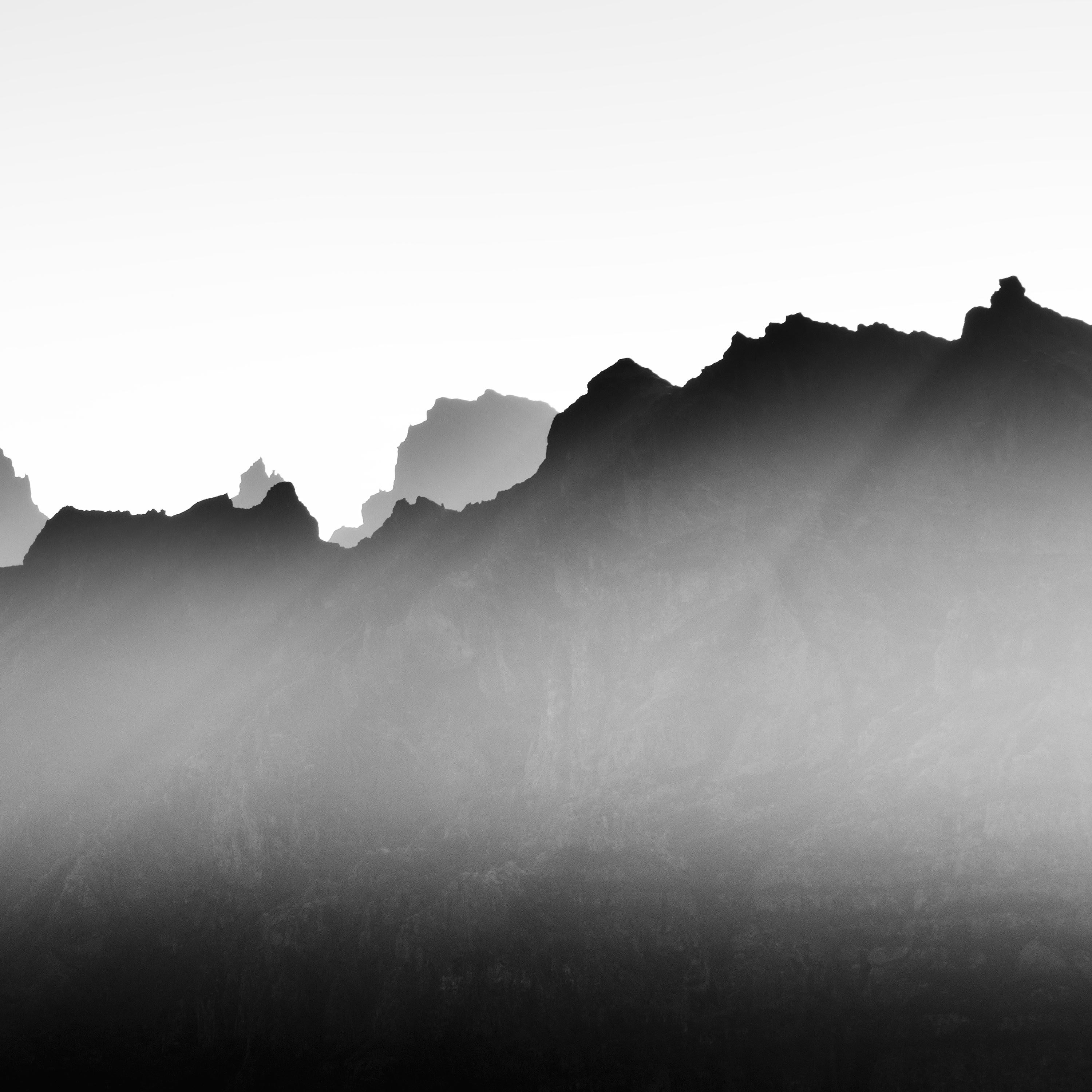 Mountains in shadow with morning light Portugal black white art print landscape For Sale 5