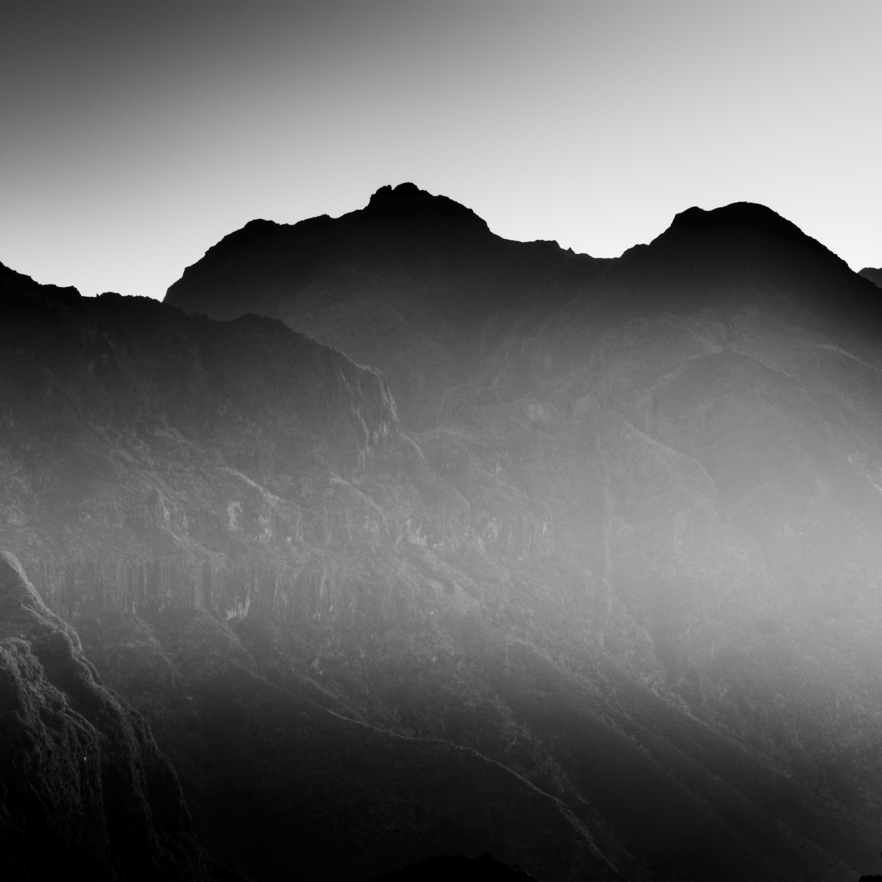 Mountains in shadow with morning light Portugal black white art print landscape For Sale 3