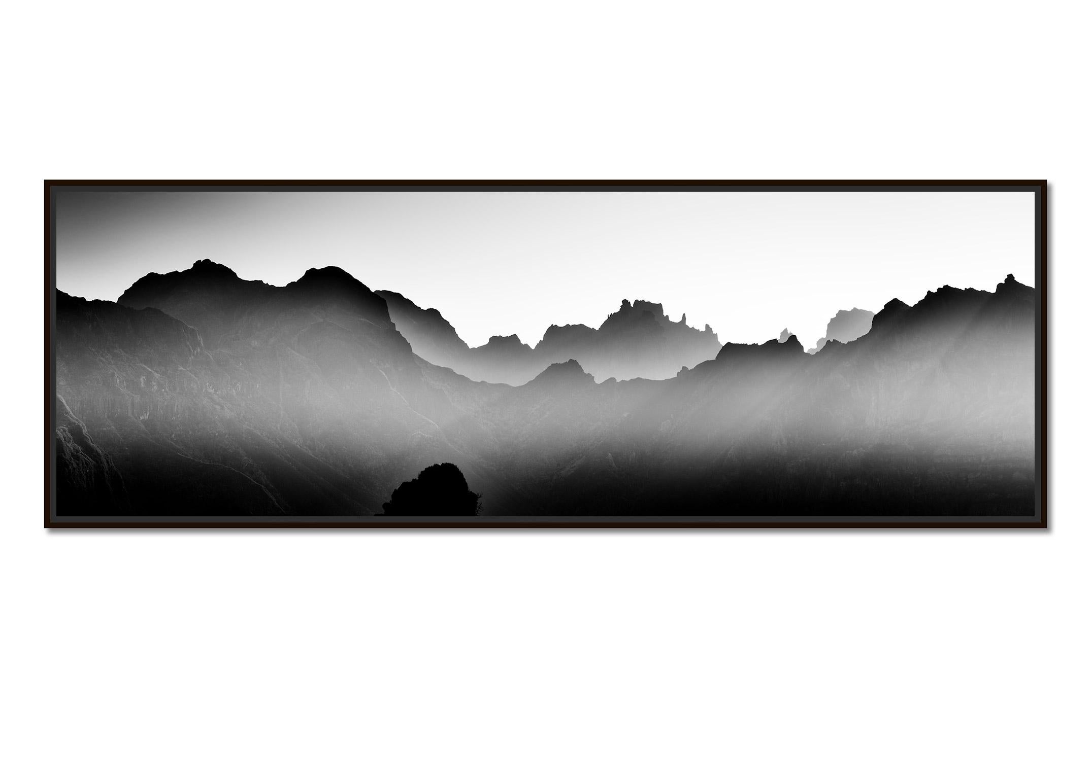 Mountains in shadow with morning light Portugal black white art print landscape - Photograph by Gerald Berghammer