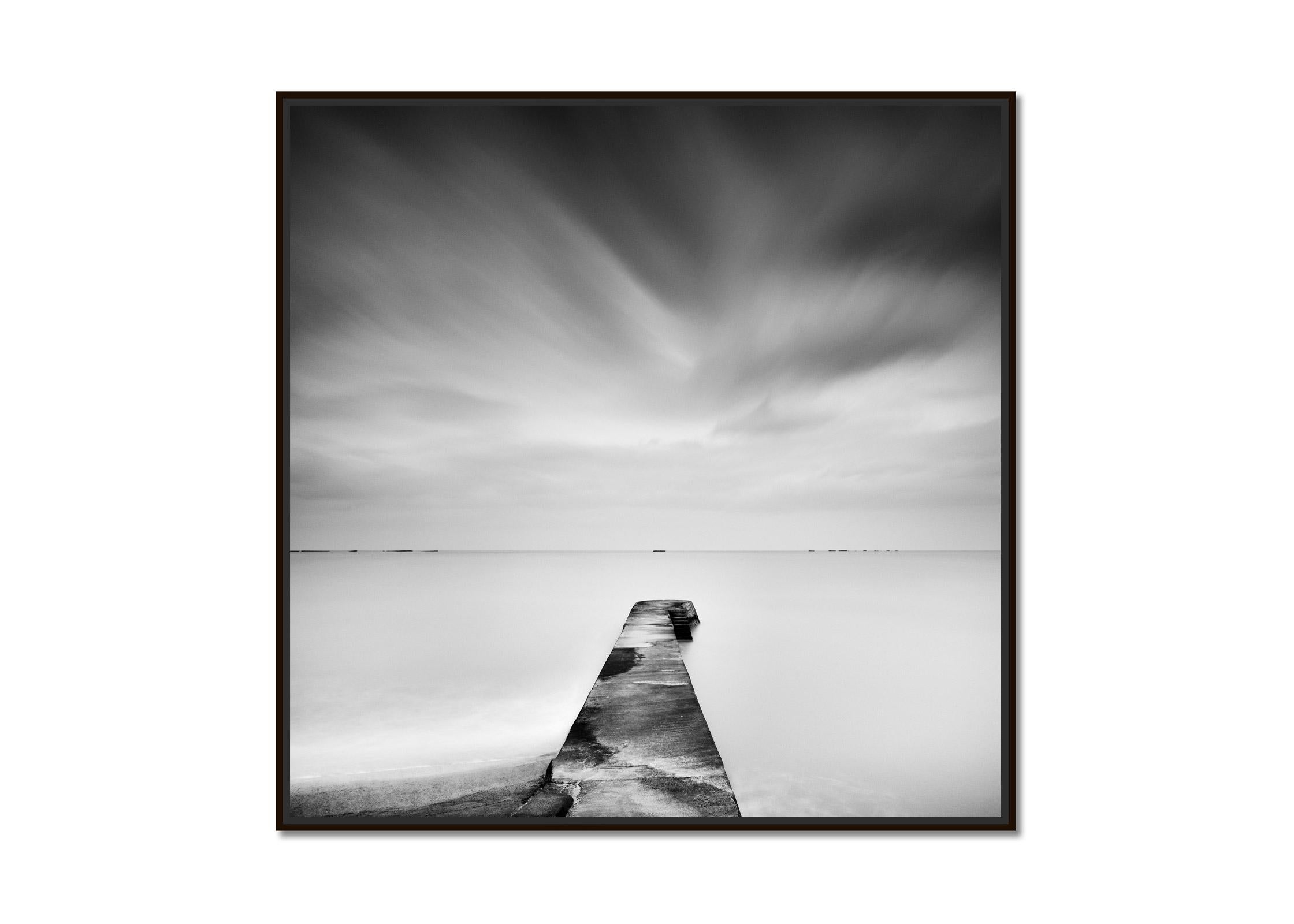 Mulberry Harbour, Normandie, France, black and white waterscape art photography - Photograph by Gerald Berghammer