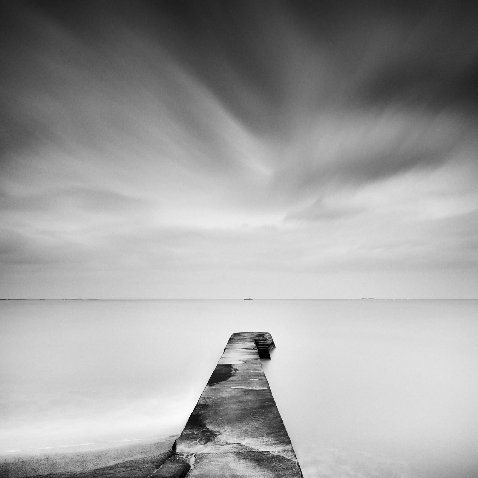 Gerald Berghammer Black and White Photograph - Mulberry Harbour, Normandie, France, black and white waterscape art photography