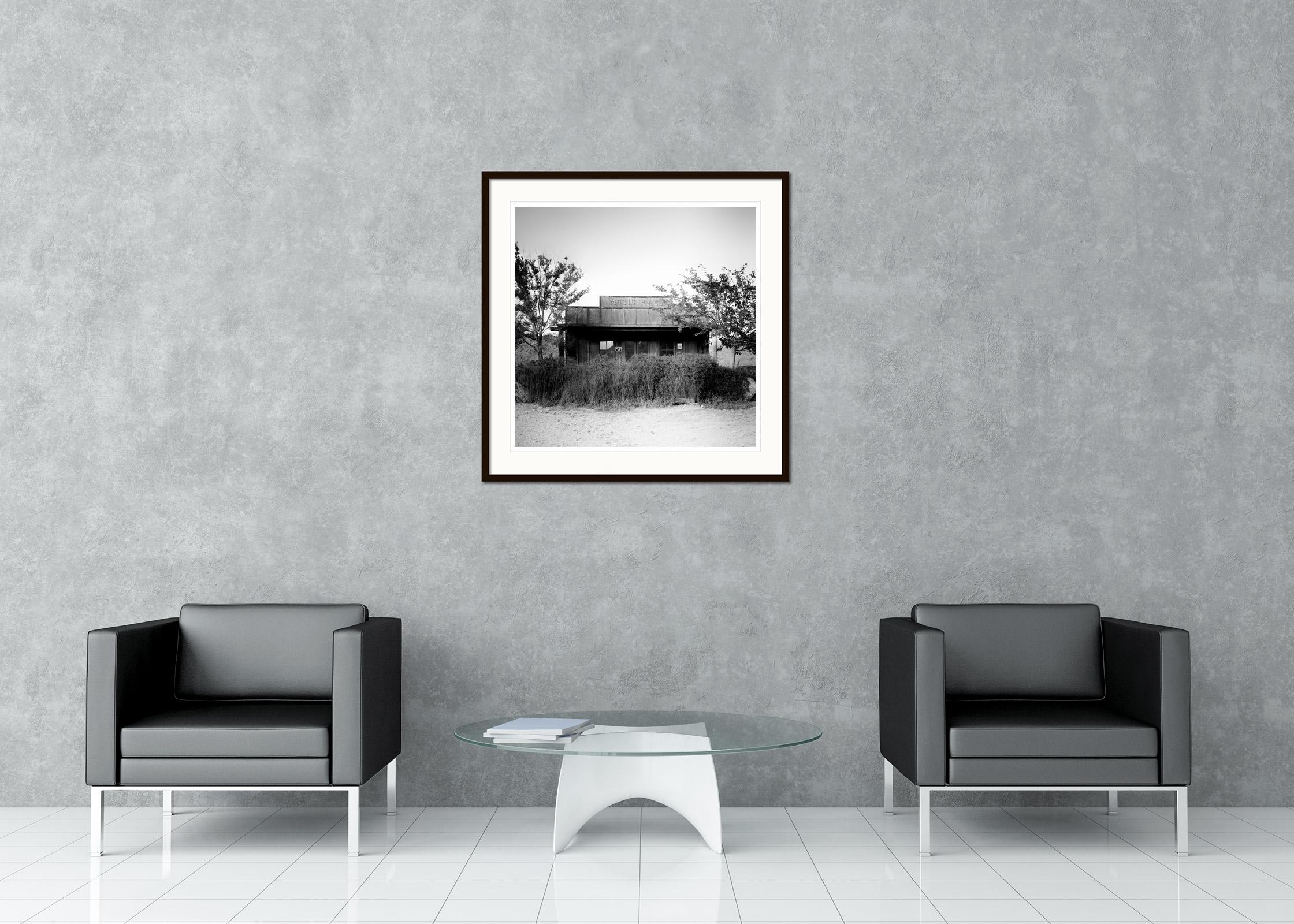 Black and White Fine Art Landscape Photography. Abandoned music hall on famous route 66 in the Arizona desert, USA. Archival pigment ink print, edition of 9. Signed, titled, dated and numbered by artist. Certificate of authenticity included. Printed