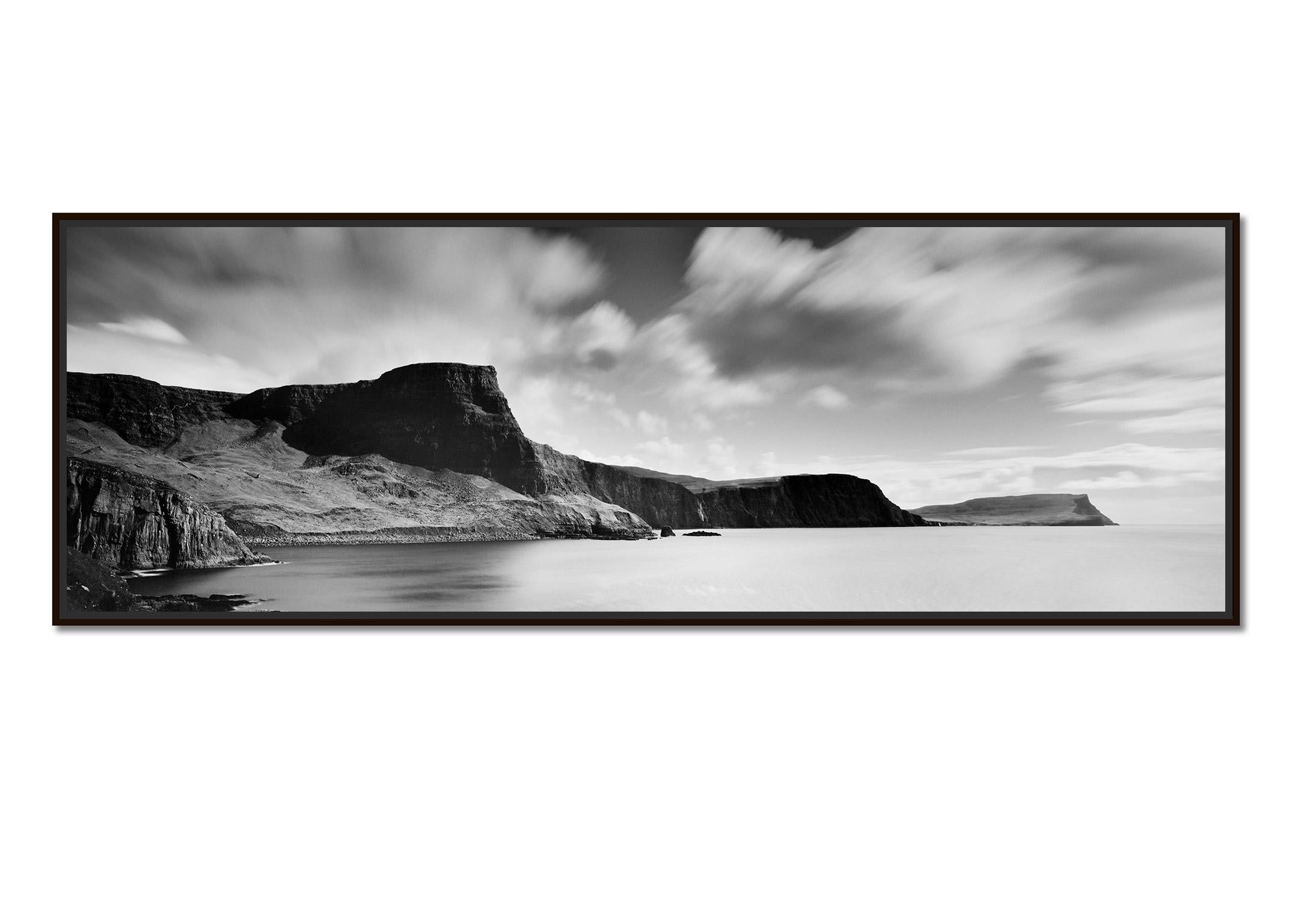 Neist Point Panorama cliff clouds shoreline Scotland black white landscape photo - Photograph by Gerald Berghammer