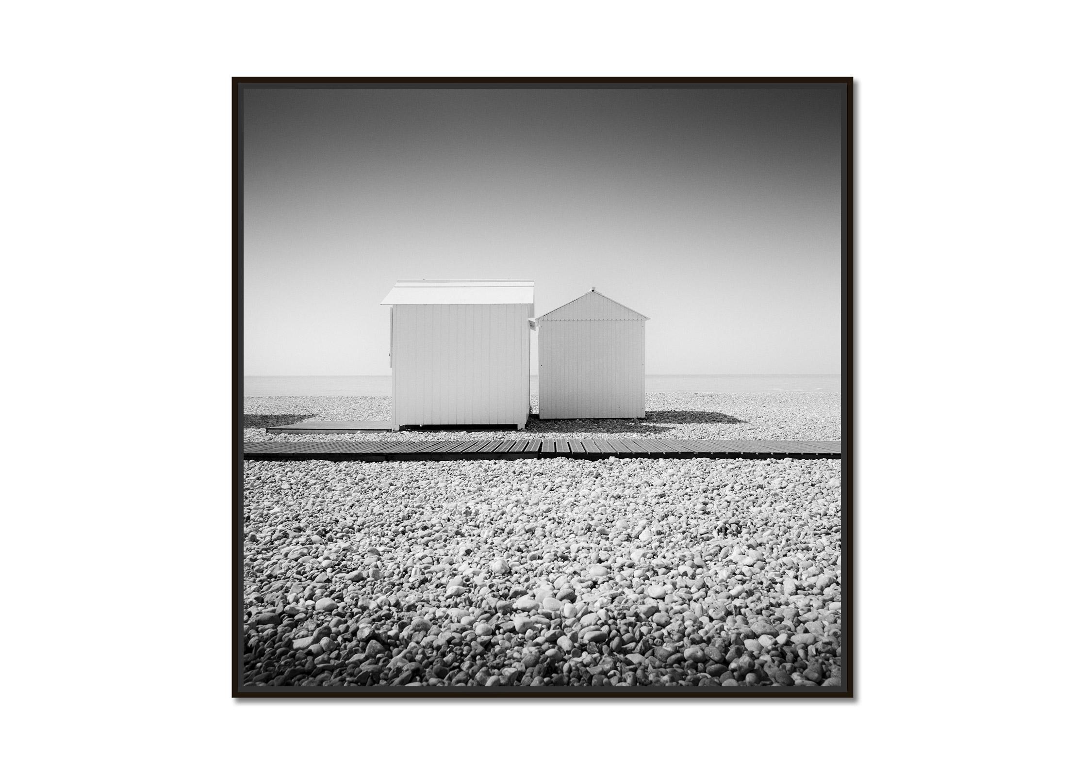 Normandy Beach Huts, France, black and white fine art landscape photography - Photograph by Gerald Berghammer