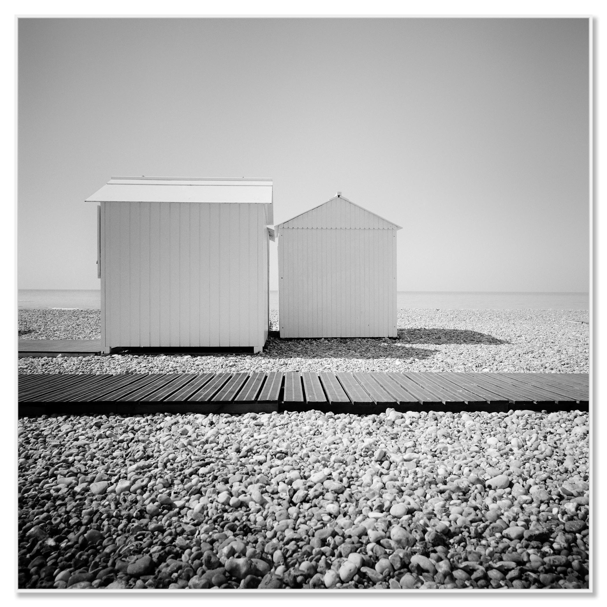 Beach Huts, France, minimalist monochrome fine art landscape photography - Photograph by Gerald Berghammer