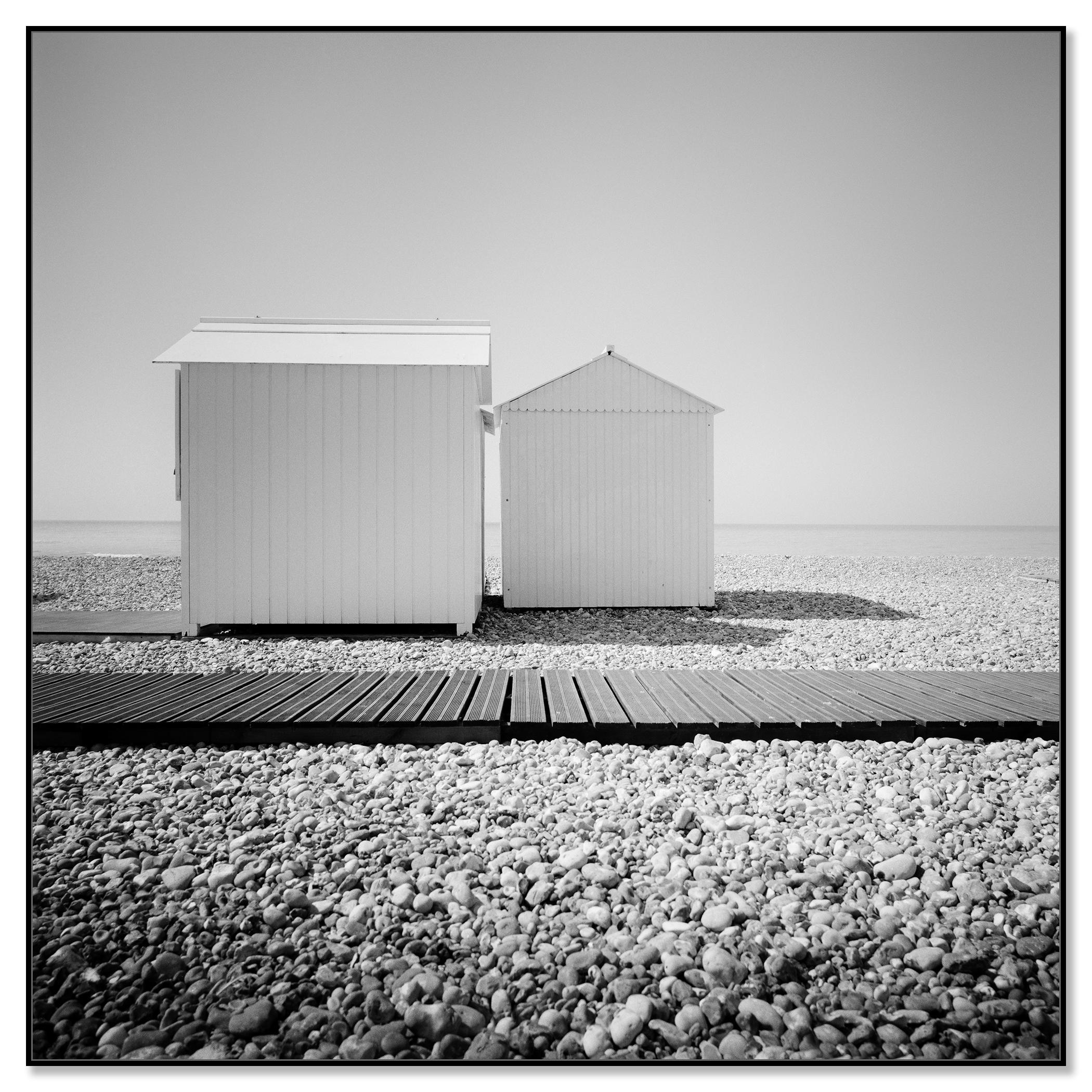 Beach Huts, France, minimalist monochrome fine art landscape photography - Contemporary Photograph by Gerald Berghammer