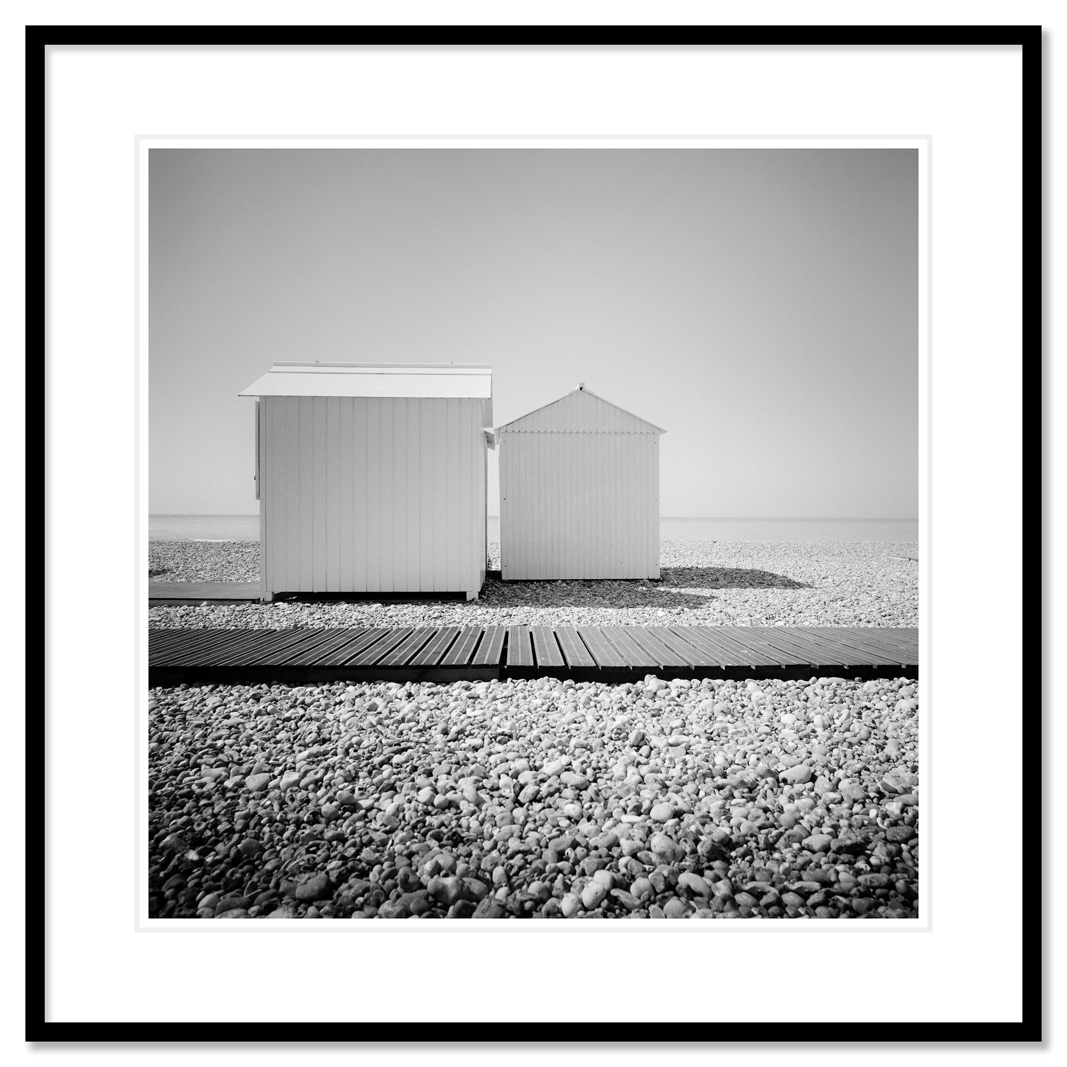 Beach Huts, France, minimalist monochrome fine art landscape photography For Sale 1