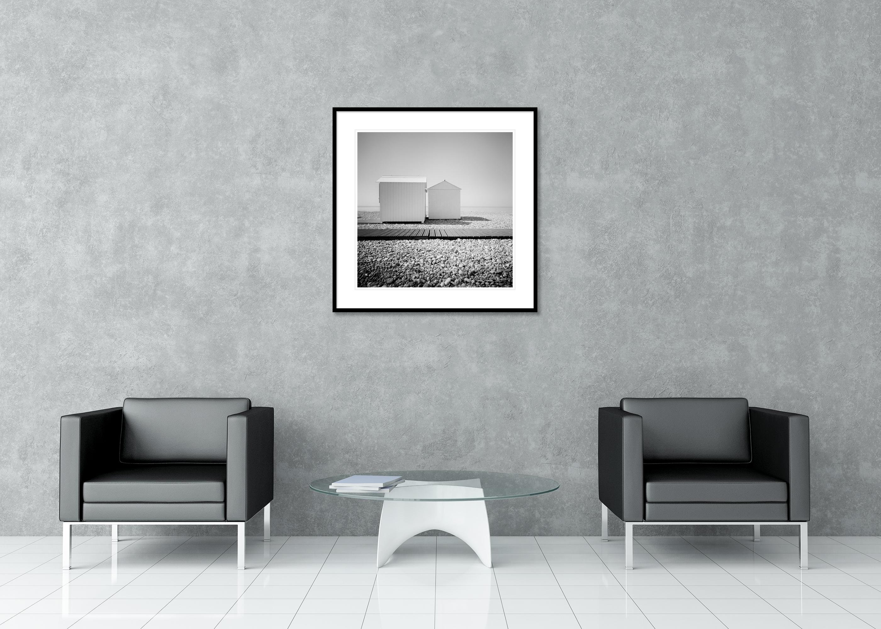Beach Huts, France, minimalist monochrome fine art landscape photography For Sale 2