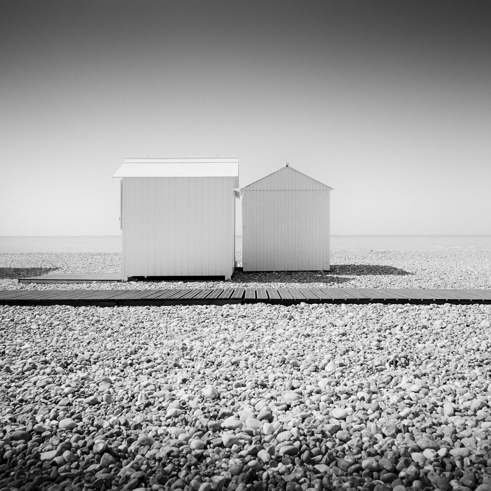 Normandy Beach Huts, France, black and white fine art landscape photography