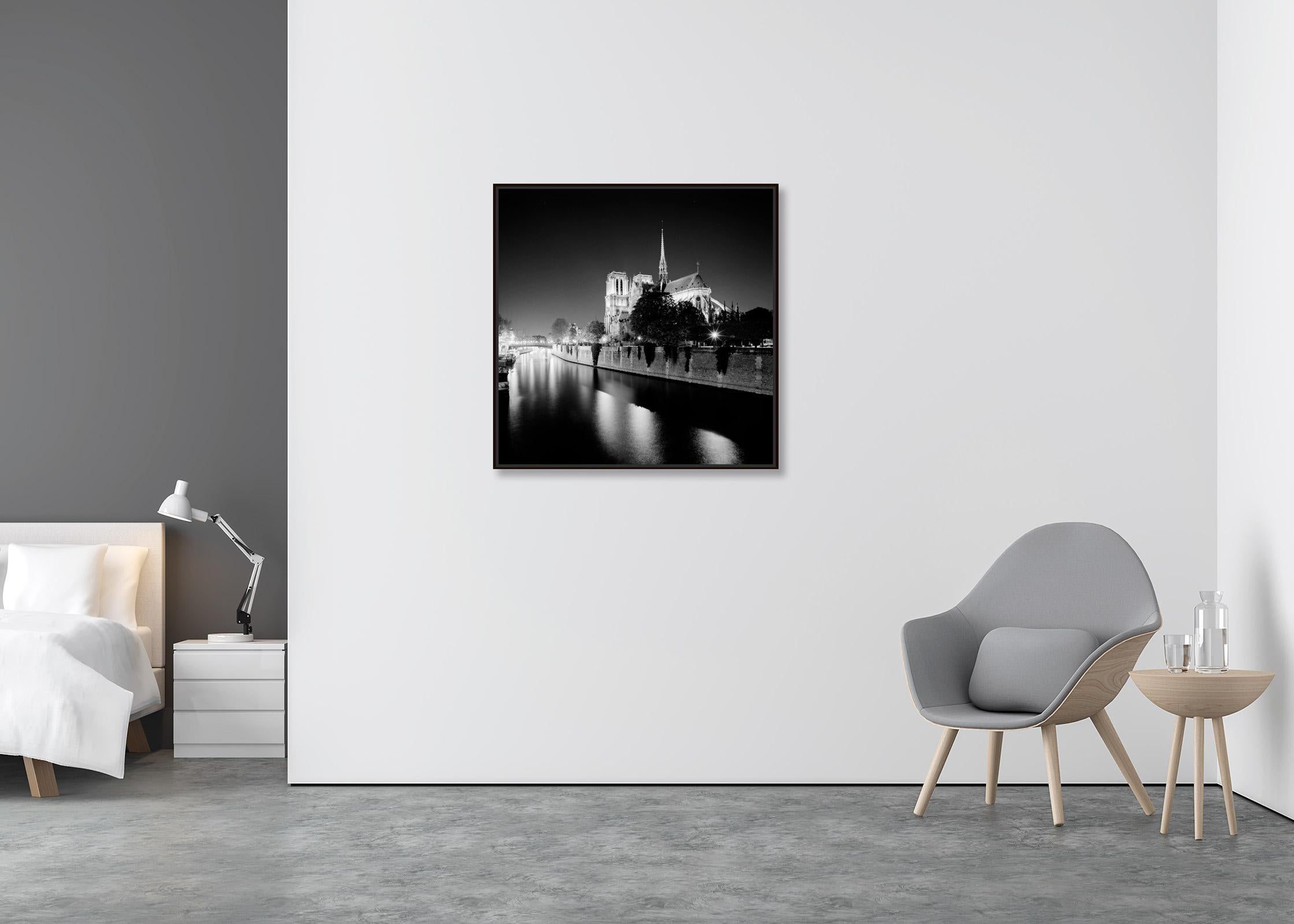 Notre Dame Cathedral Night Paris France black and white cityscape photography - Contemporary Photograph by Gerald Berghammer