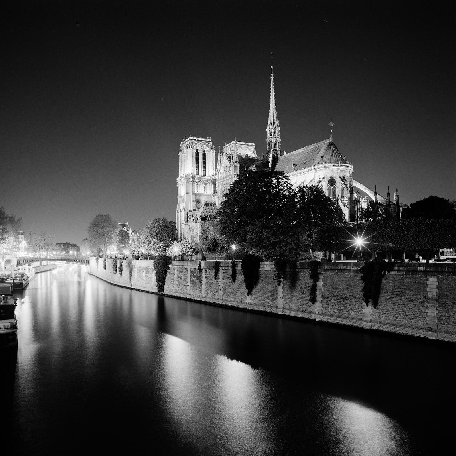 Gerald Berghammer Black and White Photograph - Notre Dame Cathedral Night Paris France black and white cityscape photography