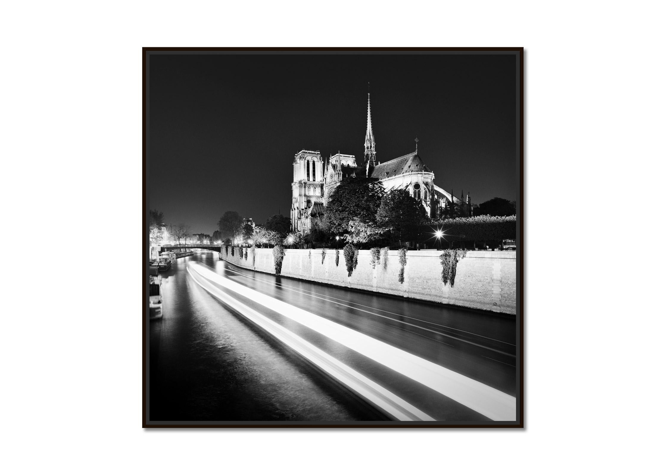 Notre Dame, night, Paris, France, black and white fine art photography cityscape - Photograph by Gerald Berghammer