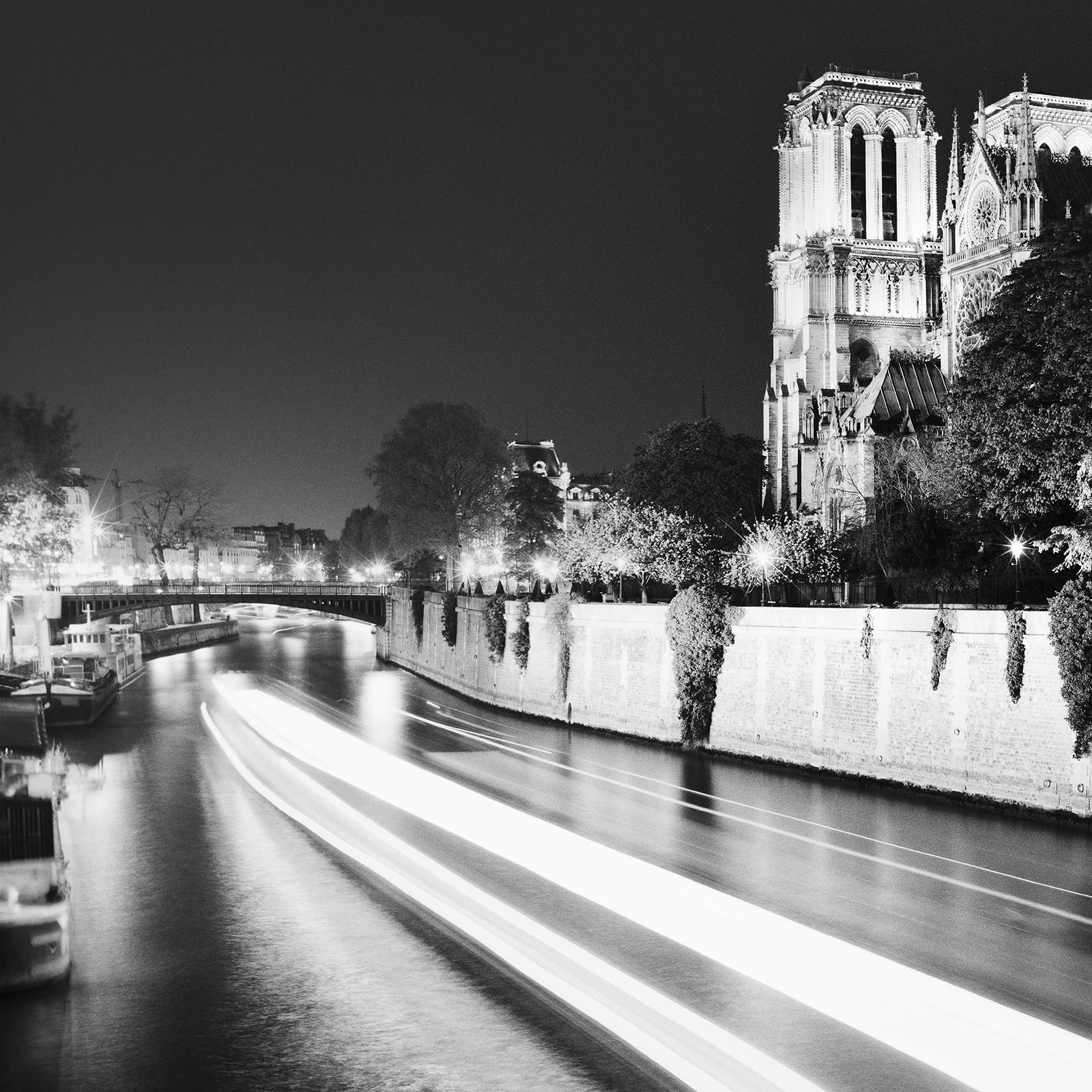 Notre Dame, night, Paris, France, black and white fine art photography cityscape For Sale 1