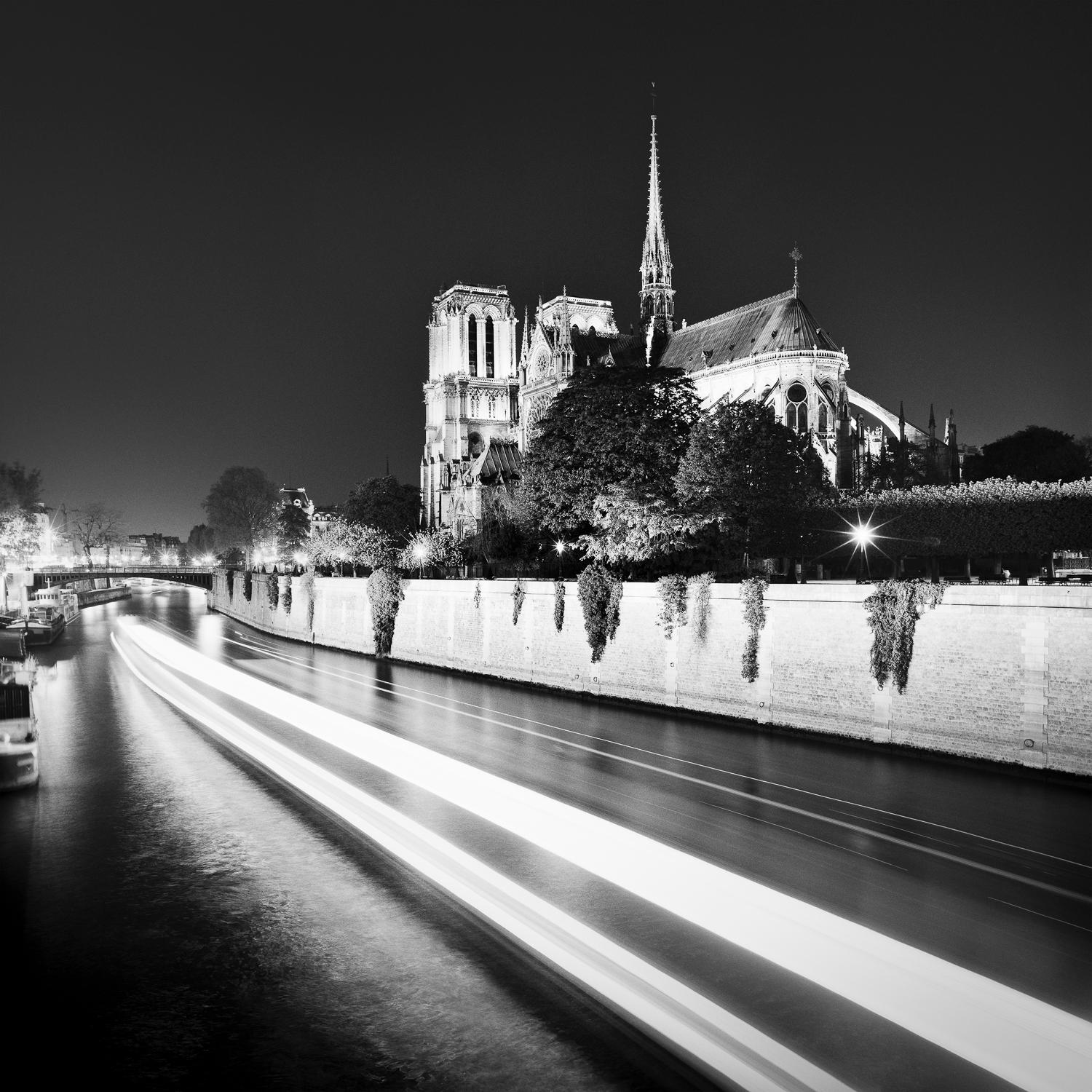 Notre Dame Night, Paris, France, b&w gelatin silver photography, framed - Photograph by Gerald Berghammer
