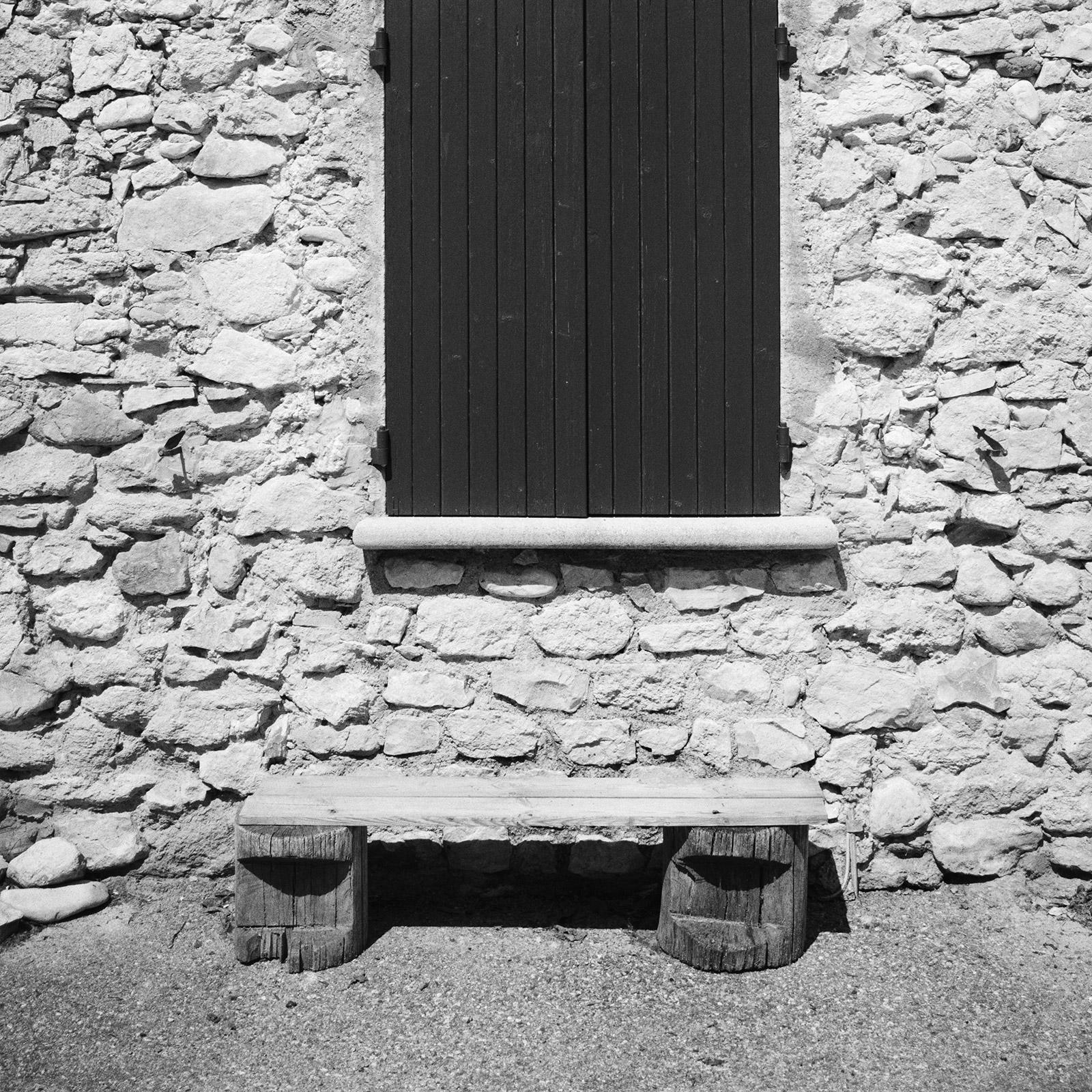 Omas Bench, stone House, France, black and white landscape, fine art photography For Sale 3