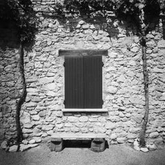 Omas Bench, Window, Vitis, France, black and white fine landscape photography