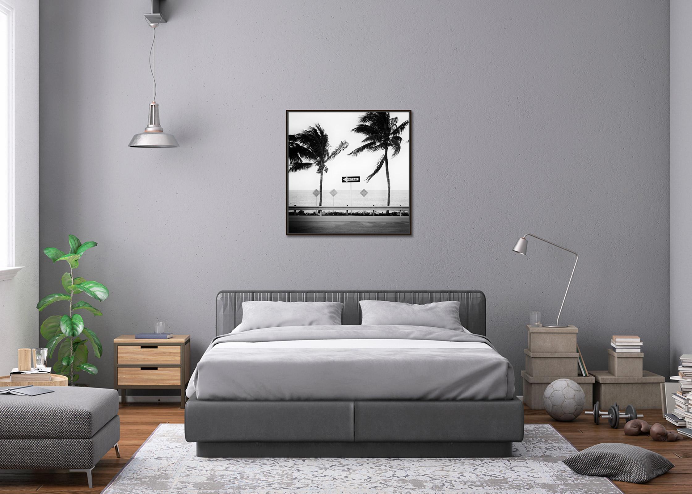 ONE WAY, Miami Beach, Florida, USA, black & white landscape photography print For Sale 1