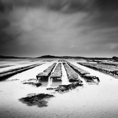 Oyster Farm low tide Atlantic coast France black and white landscape photography