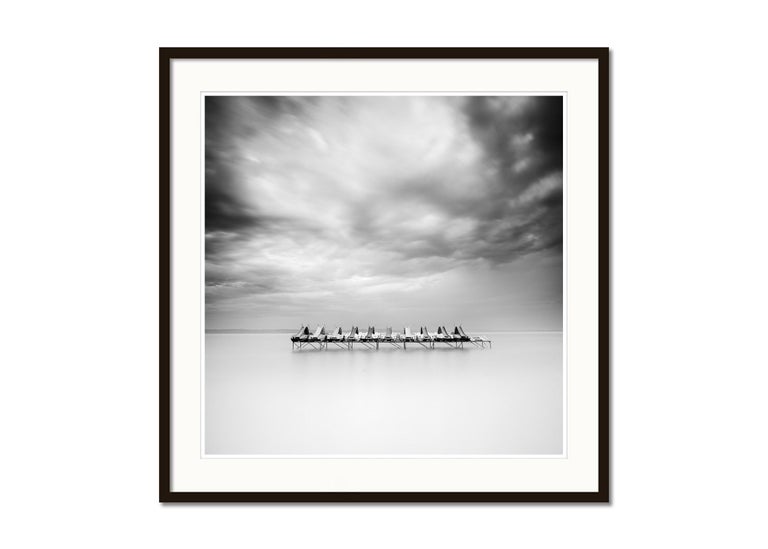 Paddelboot, Balaton, Hungary, minimalism, black and white photography, landscape - Gray Black and White Photograph by Gerald Berghammer