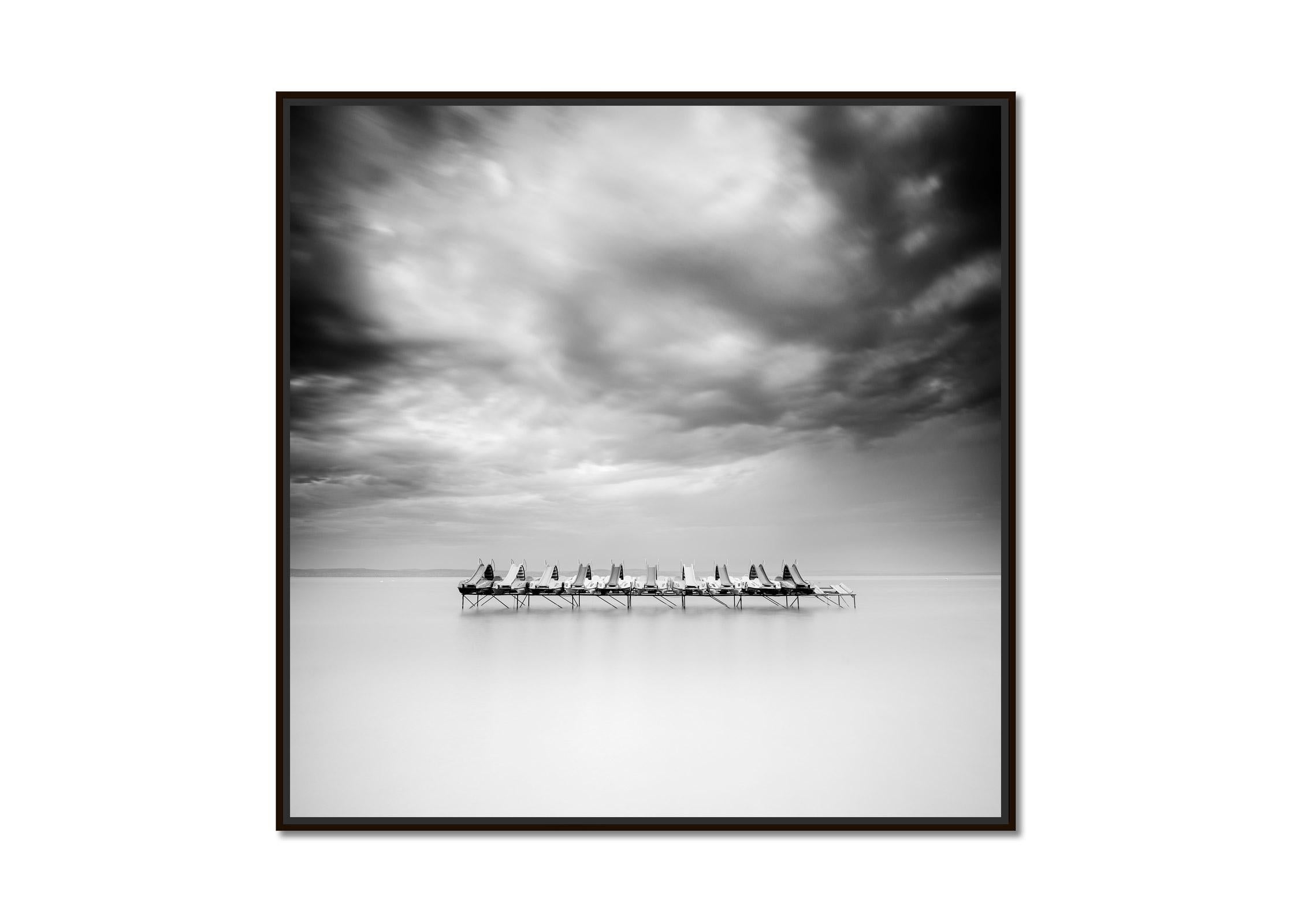 Paddelboot, minimalism, black and white, long exposure, waterscape photography - Photograph by Gerald Berghammer