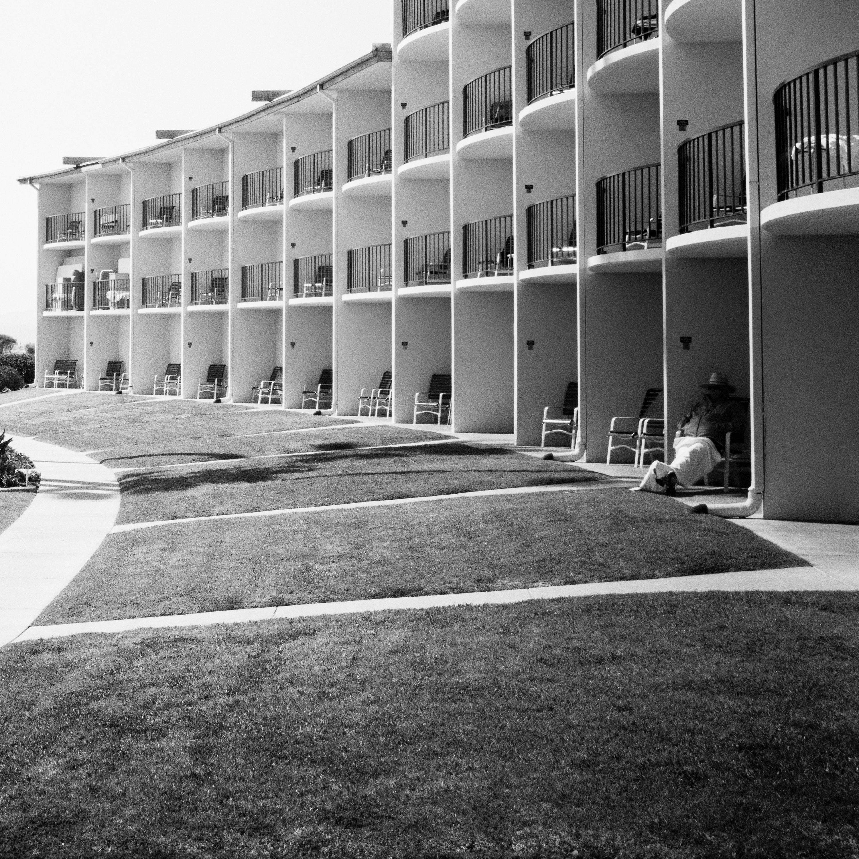 Palms Motel, Santa Barbara, USA, black and white photography, fine art landscape For Sale 5