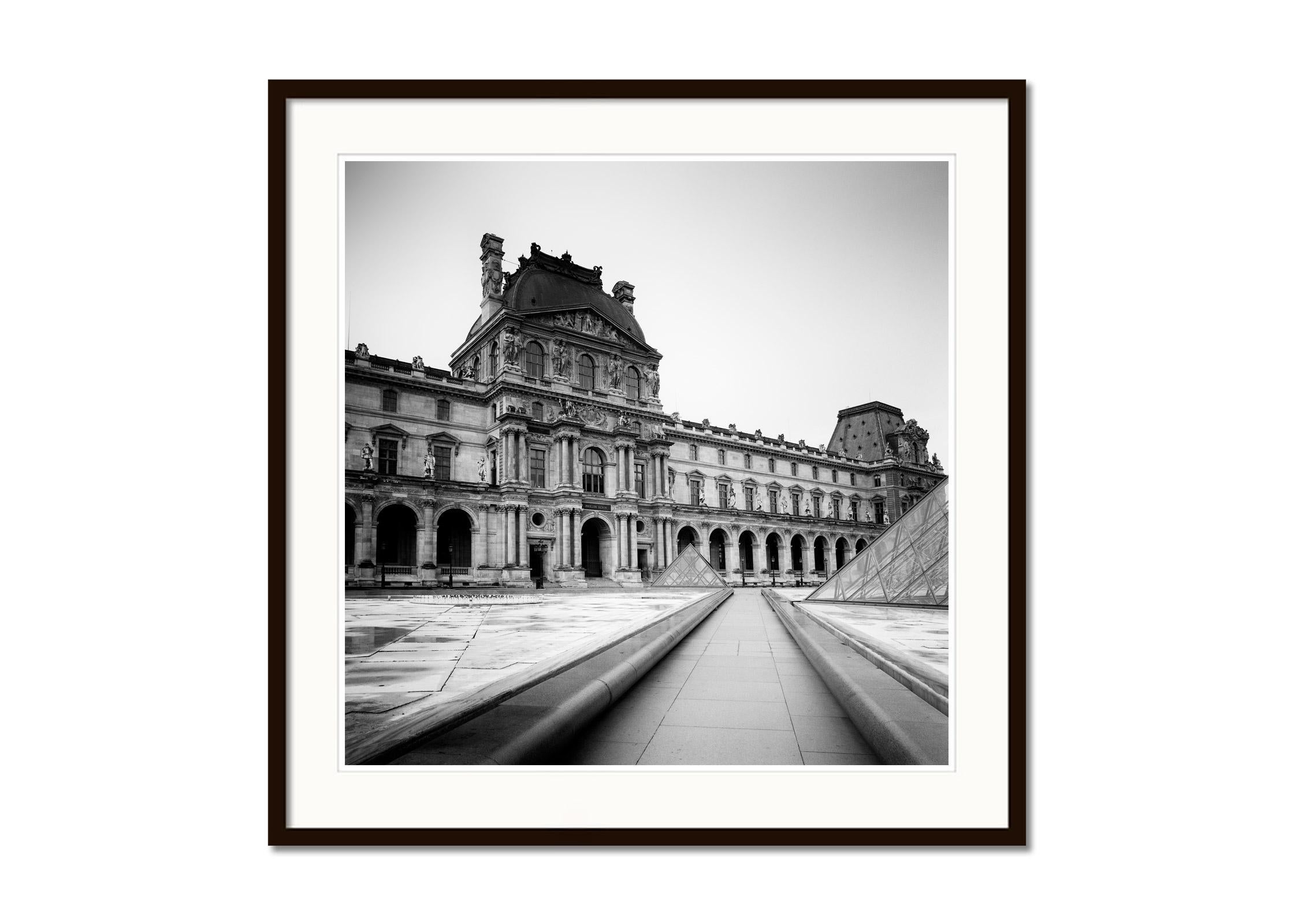 Pavillon Denon, Louvre, Paris, France, black and white cityscape art photography - Gray Black and White Photograph by Gerald Berghammer
