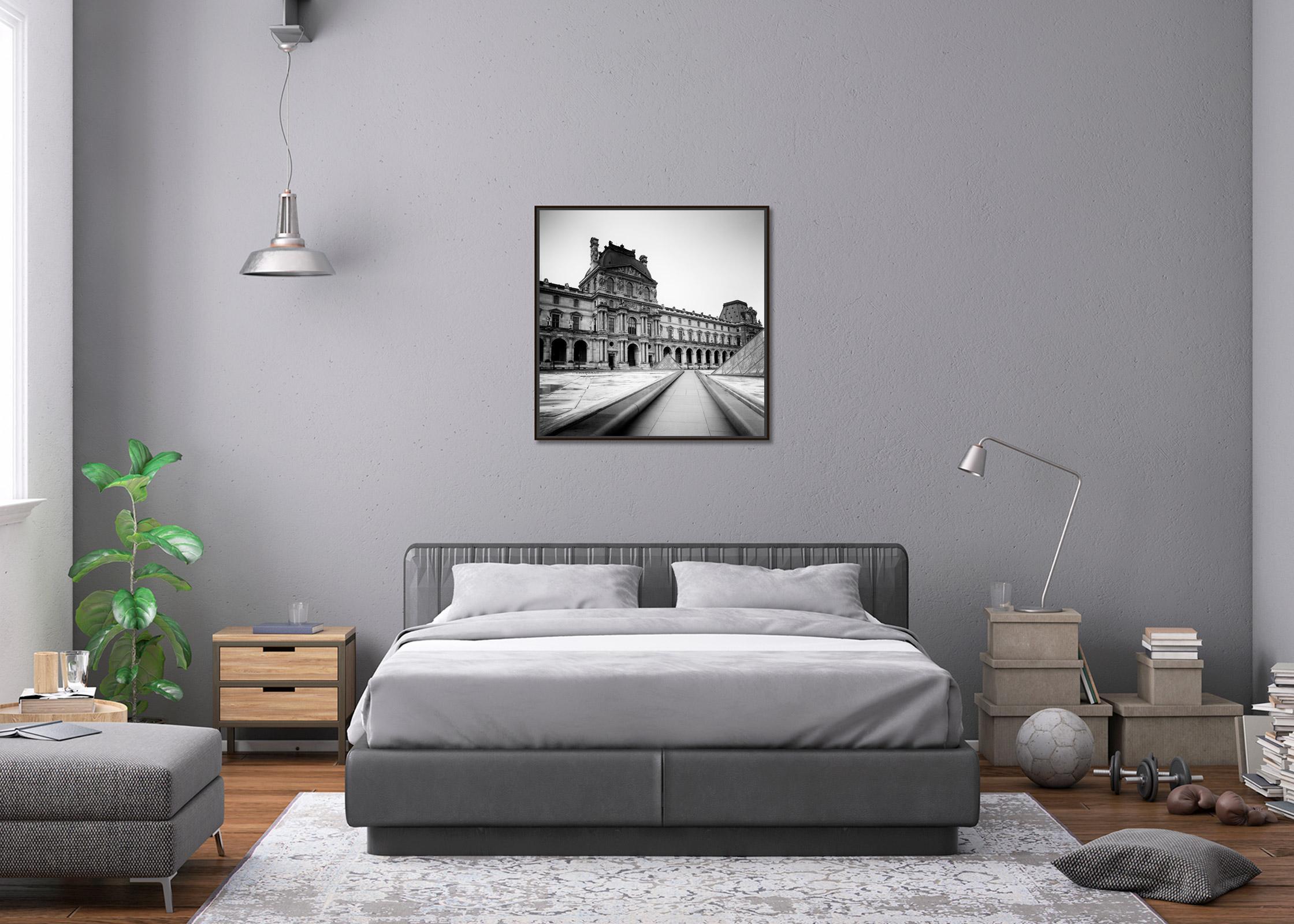 Pavillon Denon, Louvre, Paris, France, black and white cityscape art photography For Sale 1