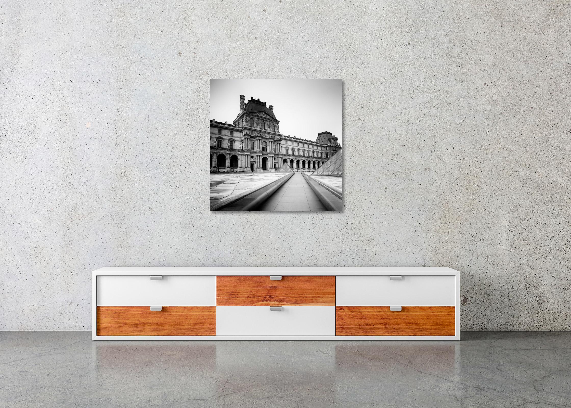 Pavillon Denon, Louvre, Paris, France, black and white cityscape art photography For Sale 2