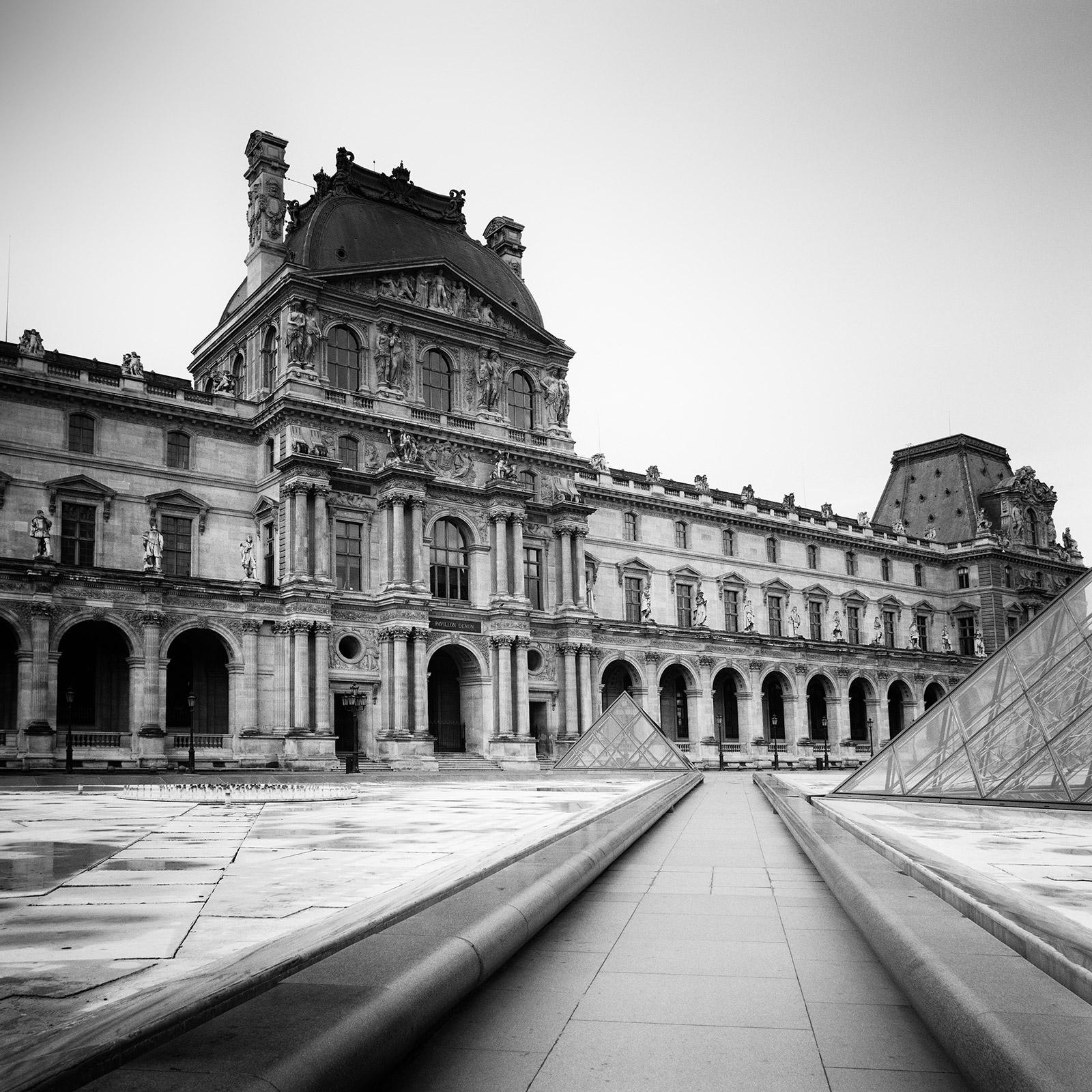Gerald Berghammer Black and White Photograph - Pavillon Denon, Louvre, Paris, France, black and white cityscape art photography