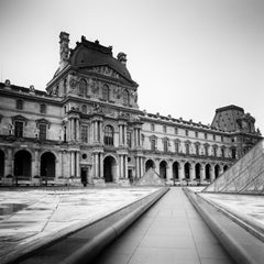 Pavillon Denon, Louvre, Paris, France, black and white cityscape art photography