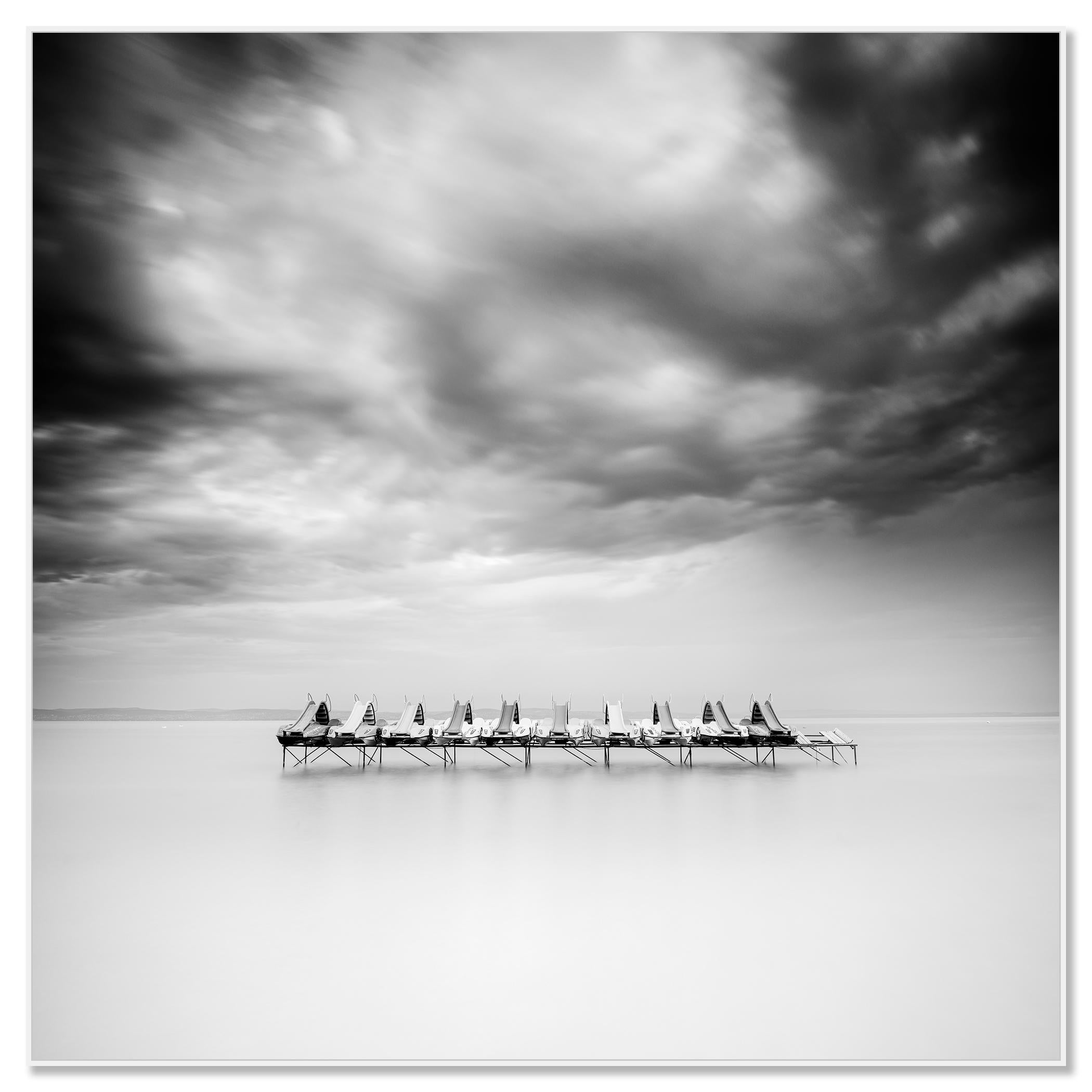 Pedal Boat, black and white, long exposure, fine art seascape photography print - Photograph by Gerald Berghammer