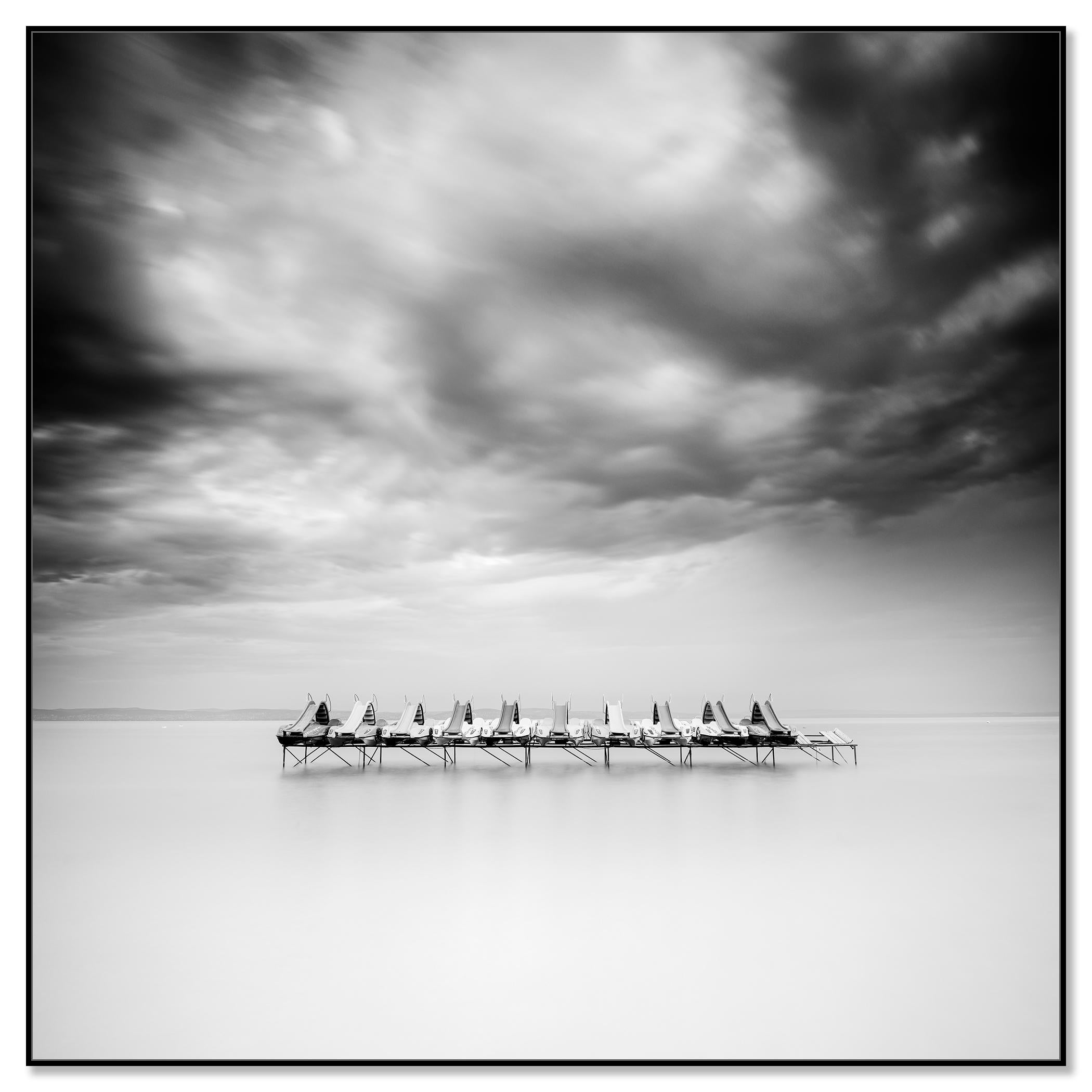 Pedal Boat, black and white, long exposure, fine art seascape photography print - Contemporary Photograph by Gerald Berghammer