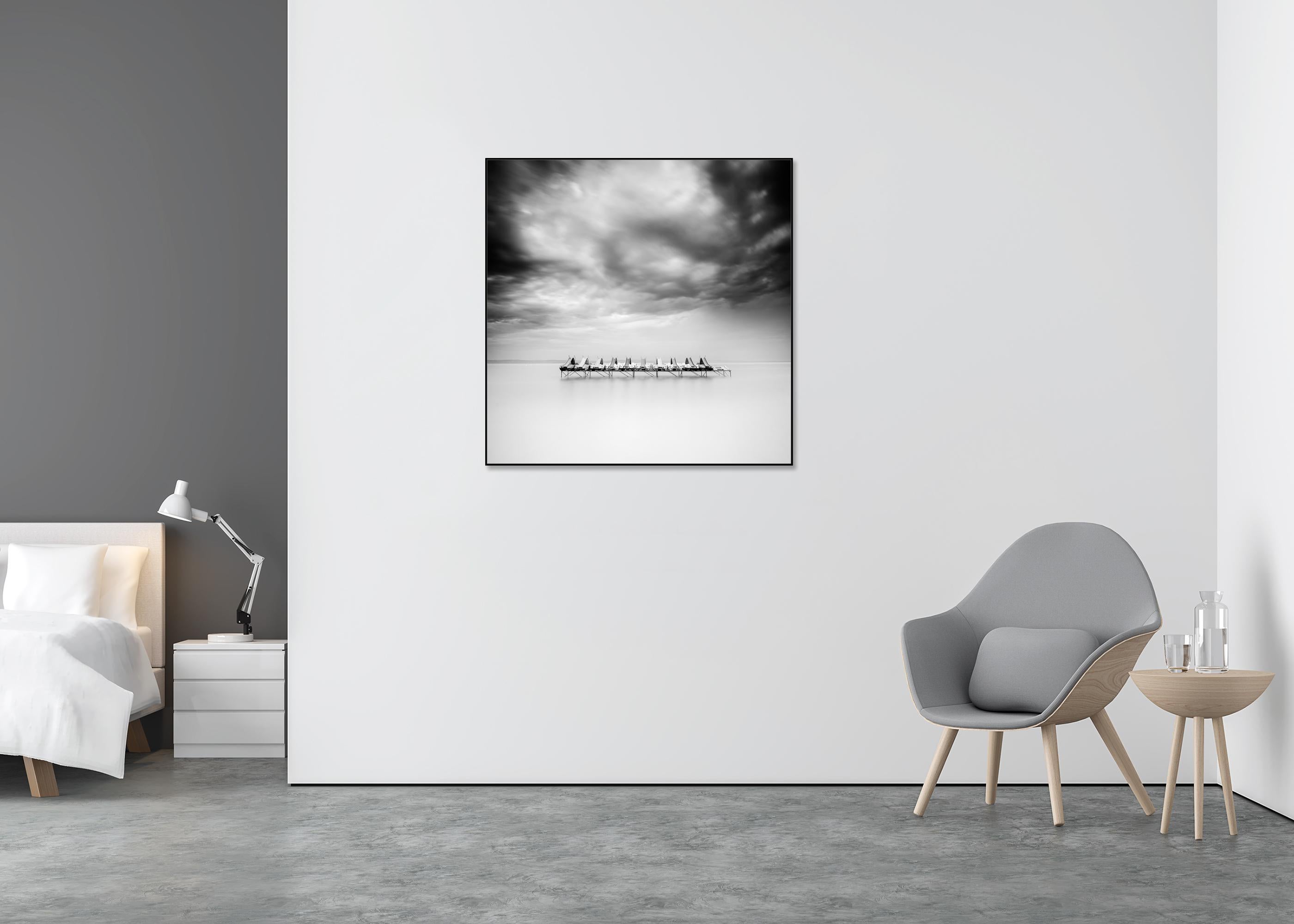 Pedal Boat, black and white, long exposure, fine art seascape photography print - Black Black and White Photograph by Gerald Berghammer