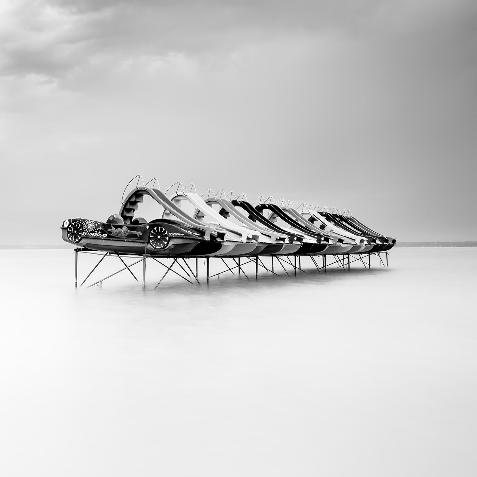 Pedal Boat, storm, Balaton, Hungary, black and white lakescape art photography For Sale 4