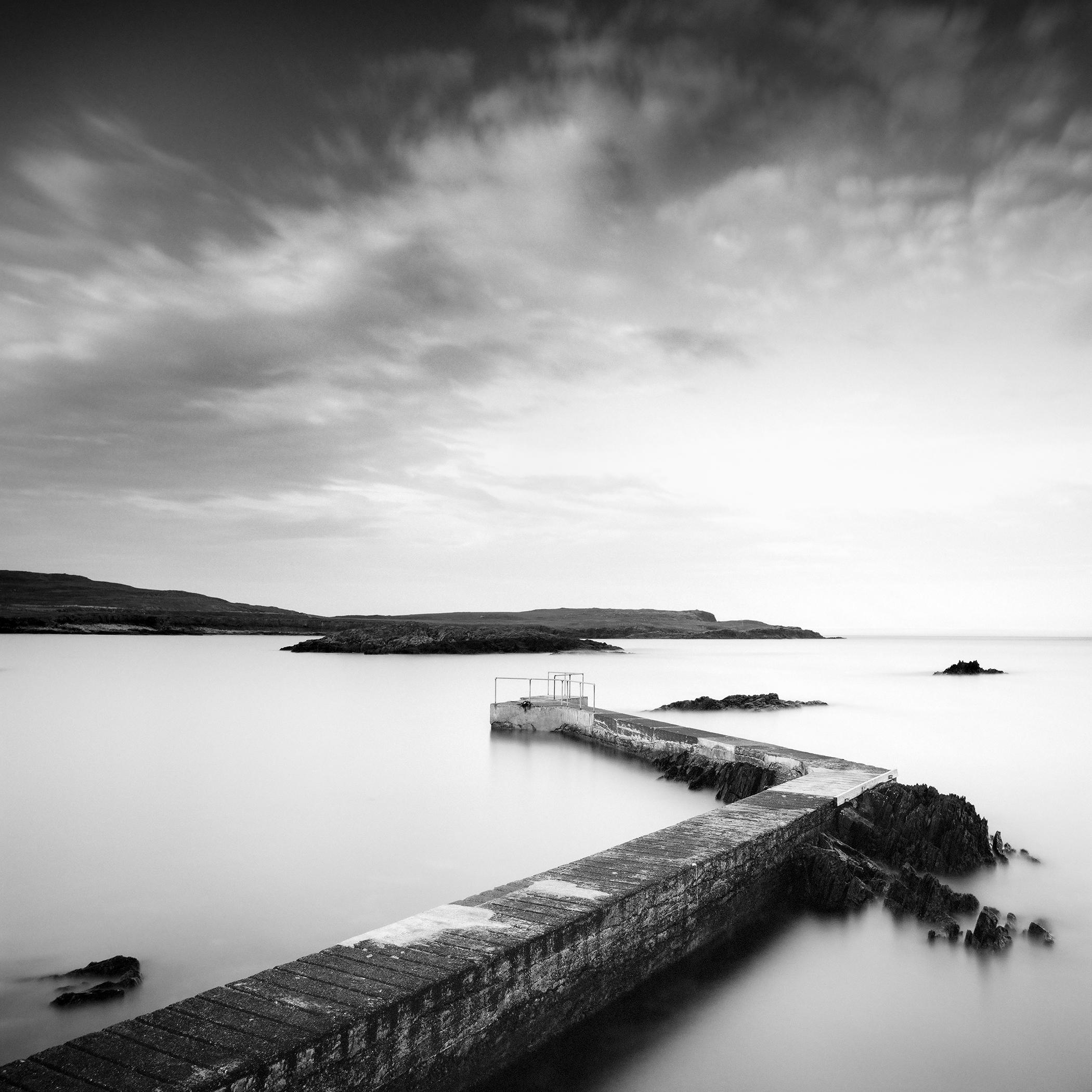 Pier, Bay, Shoreline, Irlande, photographie noir et blanc, paysage marin, limité