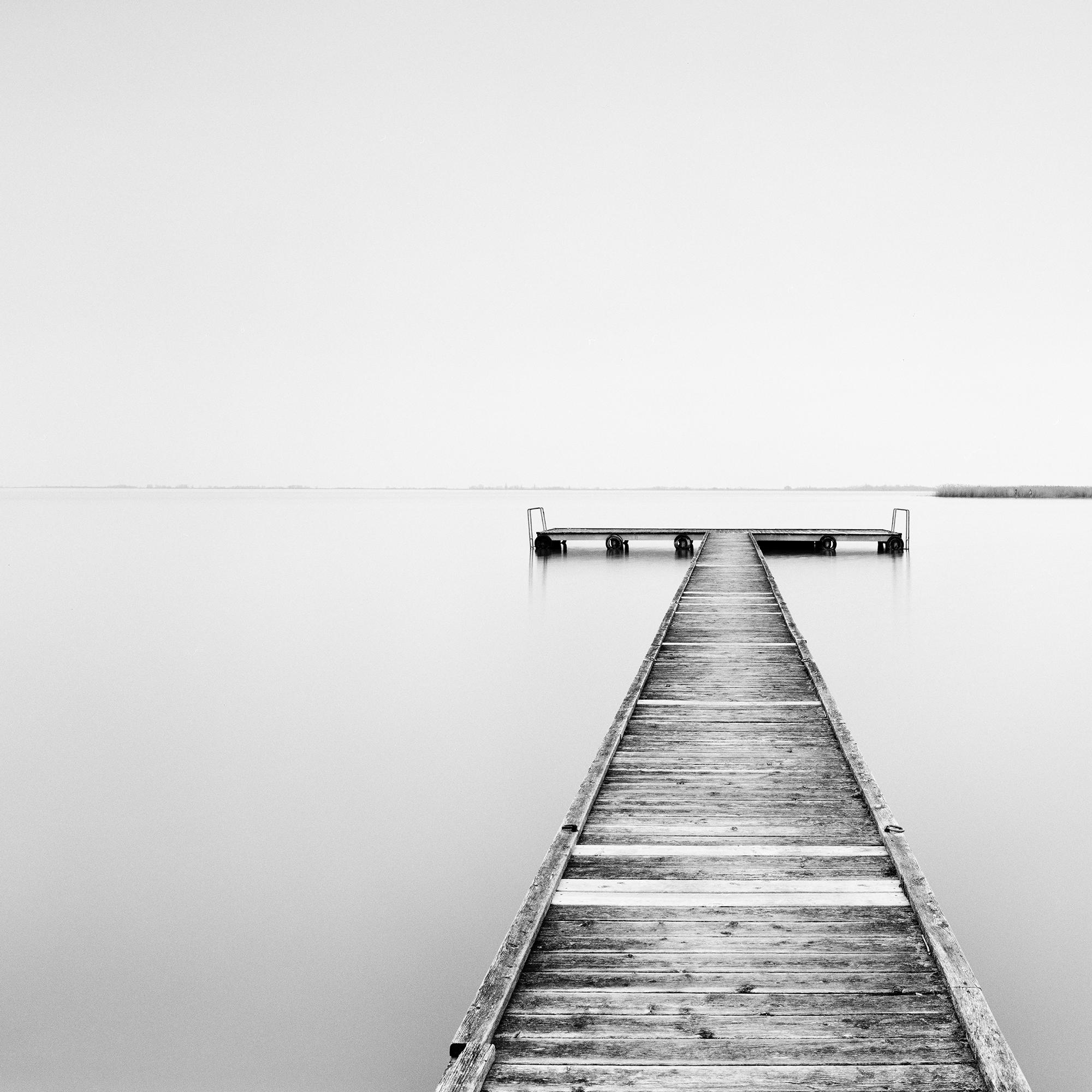 Pier, foggy morning, minimalist black white, photography, fine art landscape en vente 5