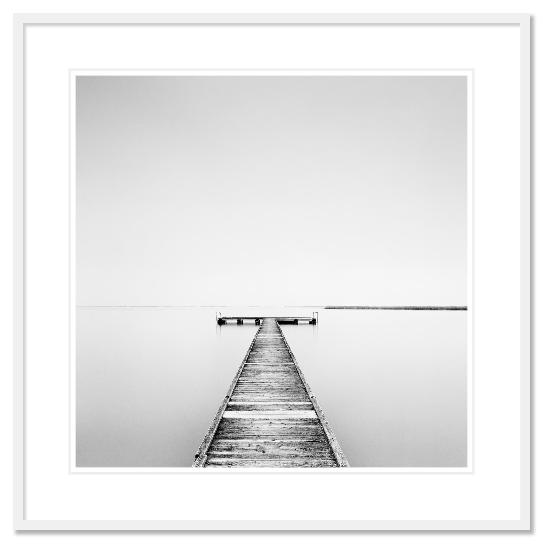 Pier, foggy morning, minimalist black white, photography, fine art landscape en vente 1