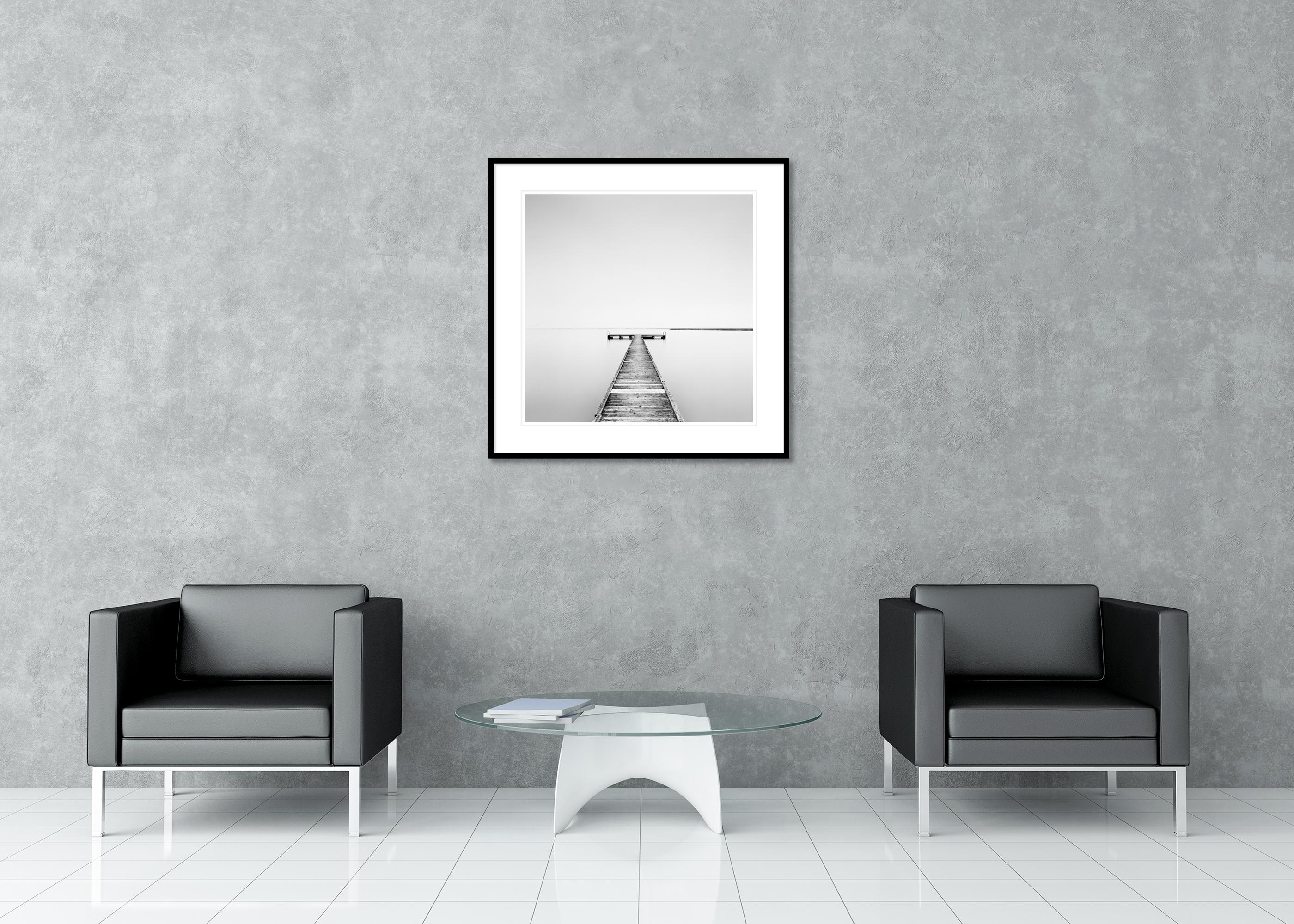 Pier, foggy morning, minimalist black white, photography, fine art landscape en vente 2