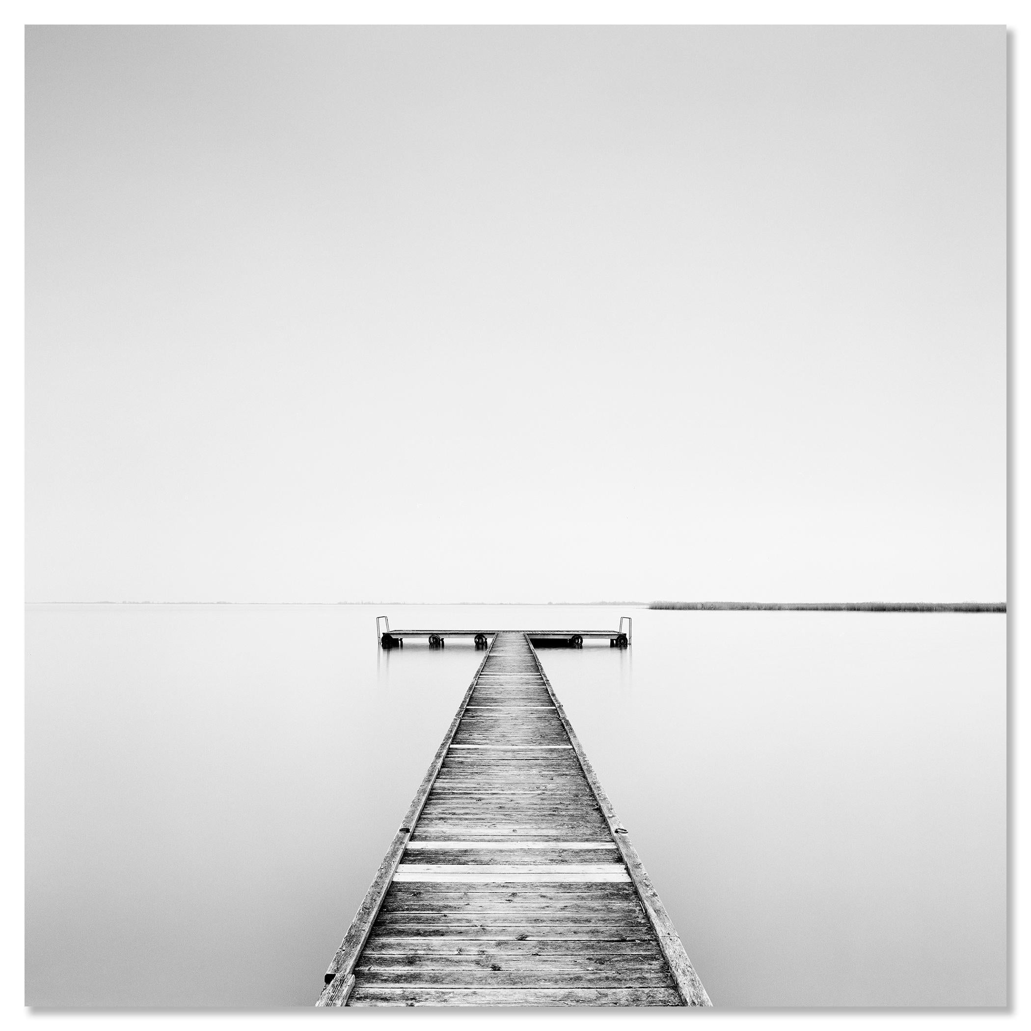 Pier, foggy morning, minimalist black white, photography, fine art landscape en vente 3