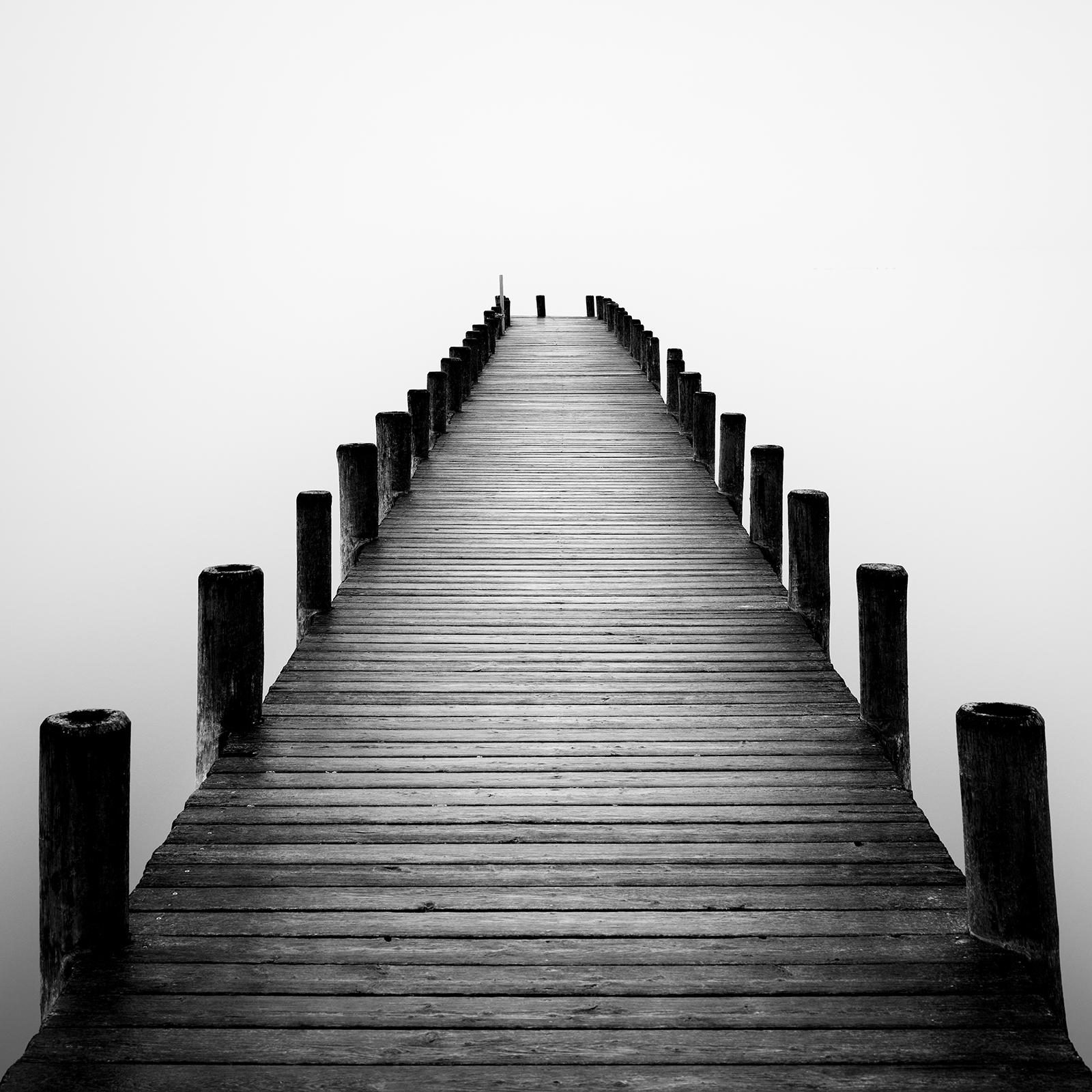 Pier on misty Lake, long exposure, black and white art waterscape photography For Sale 4