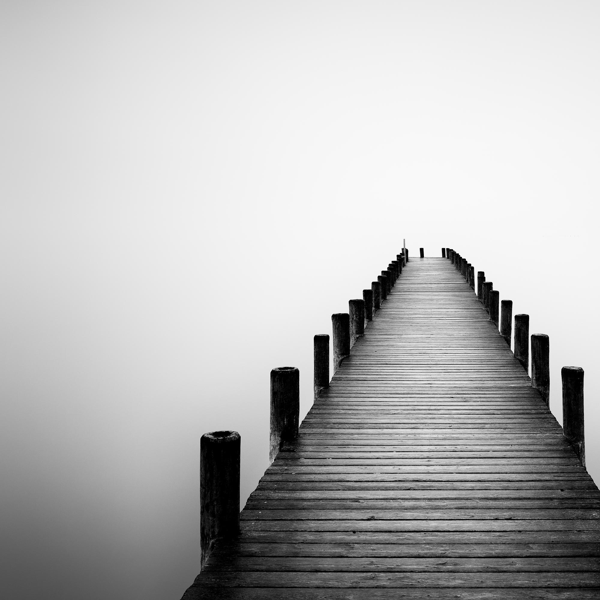 Pier on misty Lake, long exposure, monochrome minimalist photo, limited edition For Sale 3