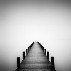 Pier on misty Lake, long exposure, black and white art waterscape photography