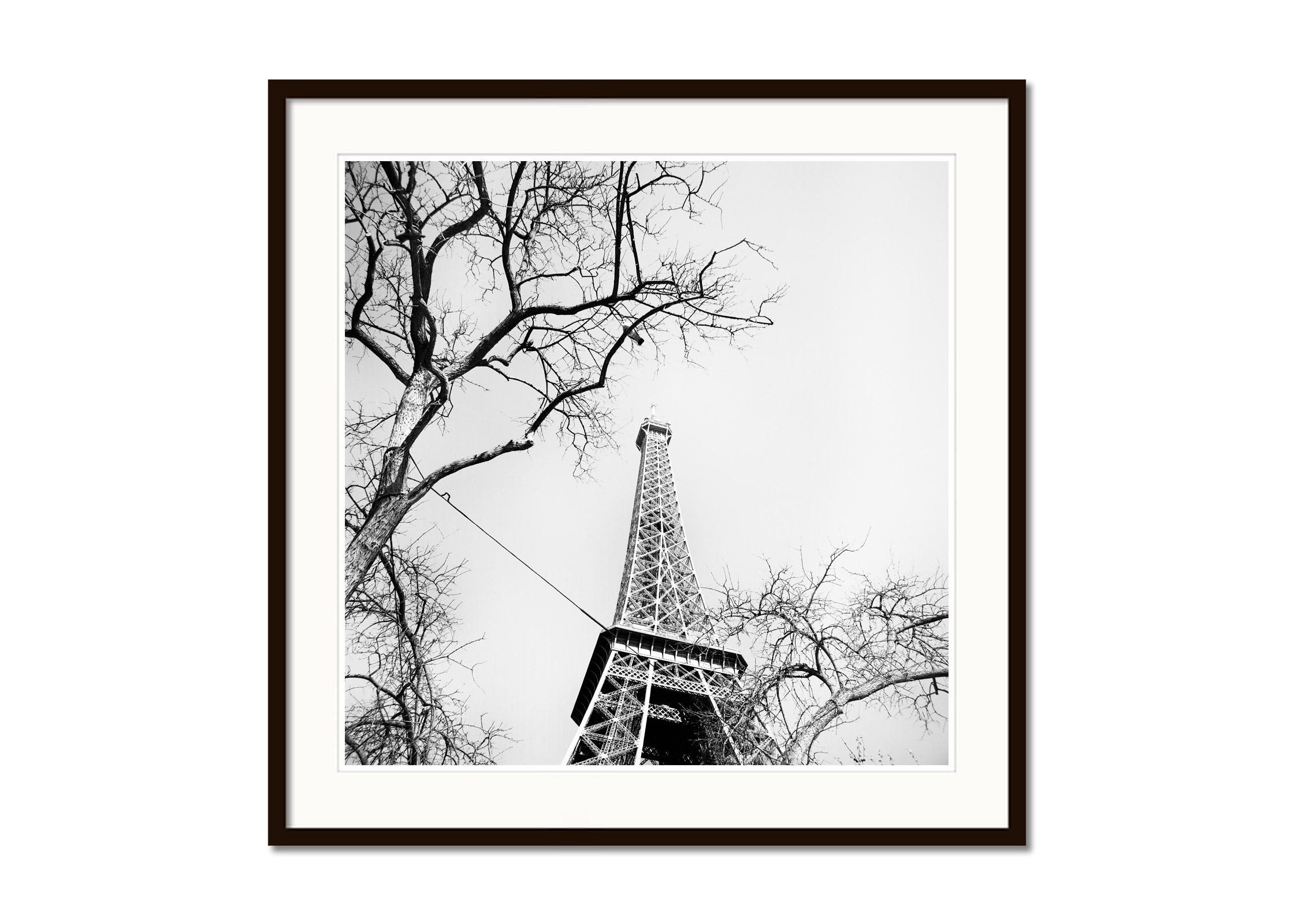 Pigeon and the Eiffel Tower, Paris, black & white cityscape fine art photography - Gray Black and White Photograph by Gerald Berghammer